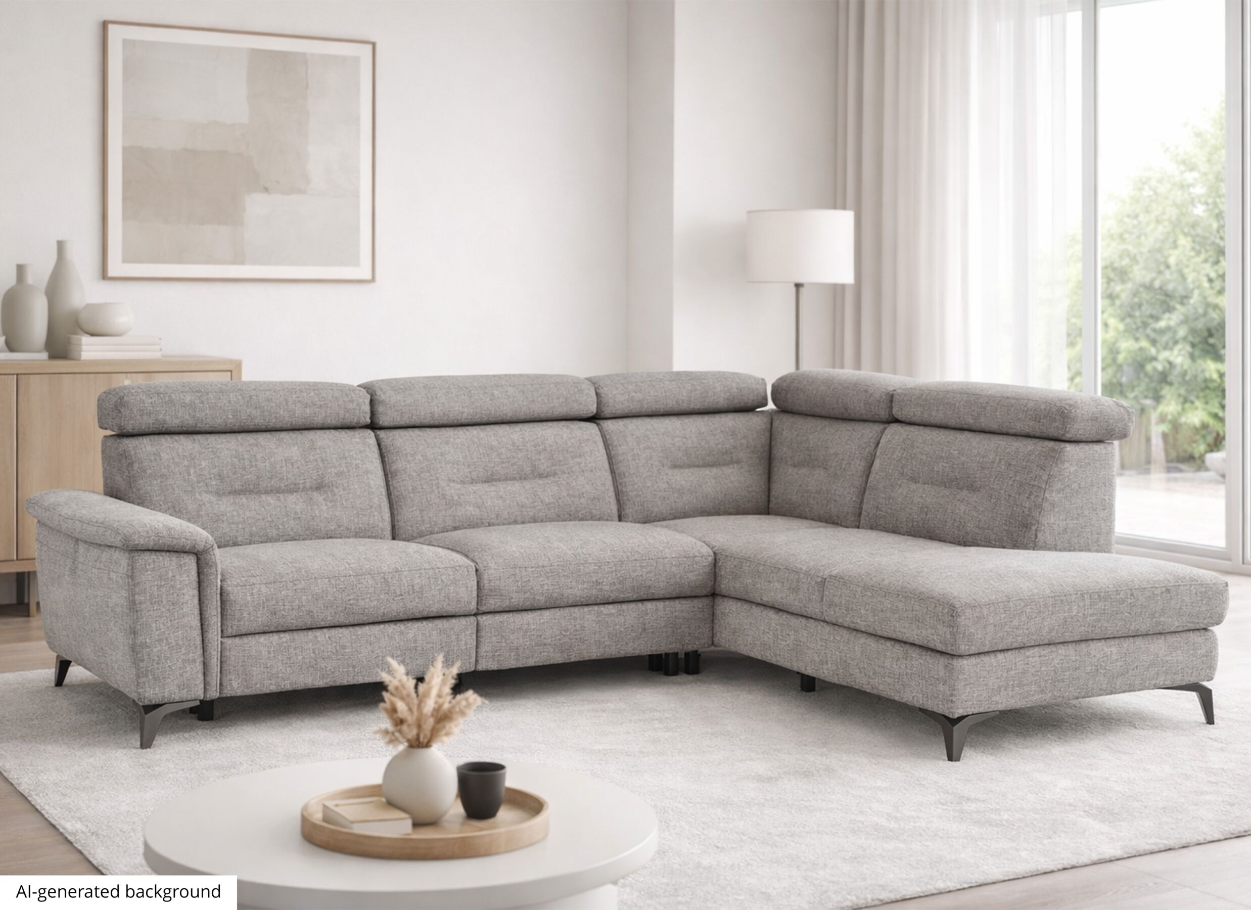 AI Generated - Hoeksalon Cosa 295x229cm - stof - grijs met 2 elektrische relaxen