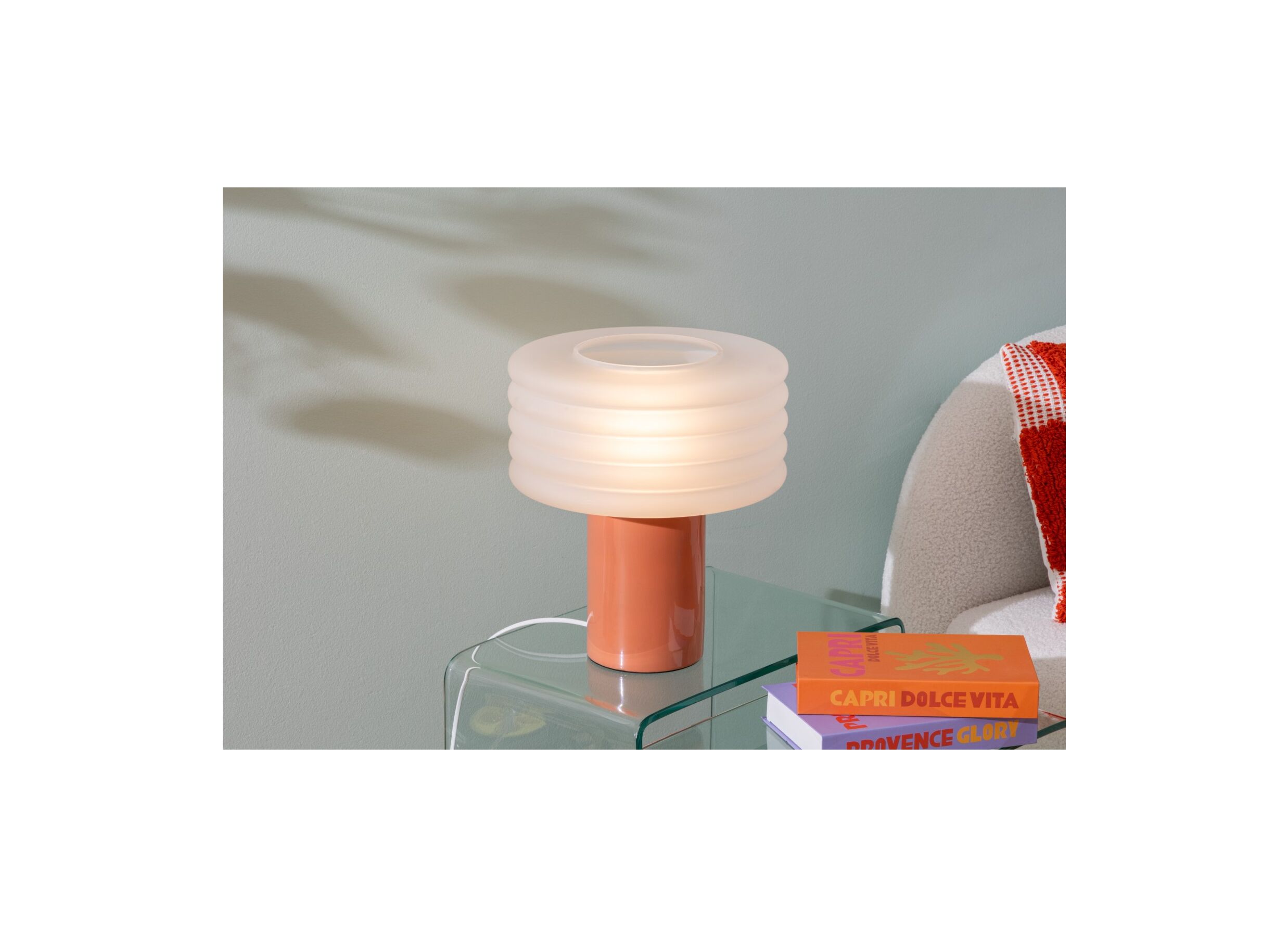 Sfeerfoto - Tafellamp Asti E27 H36cm - glas/keramiek - roze