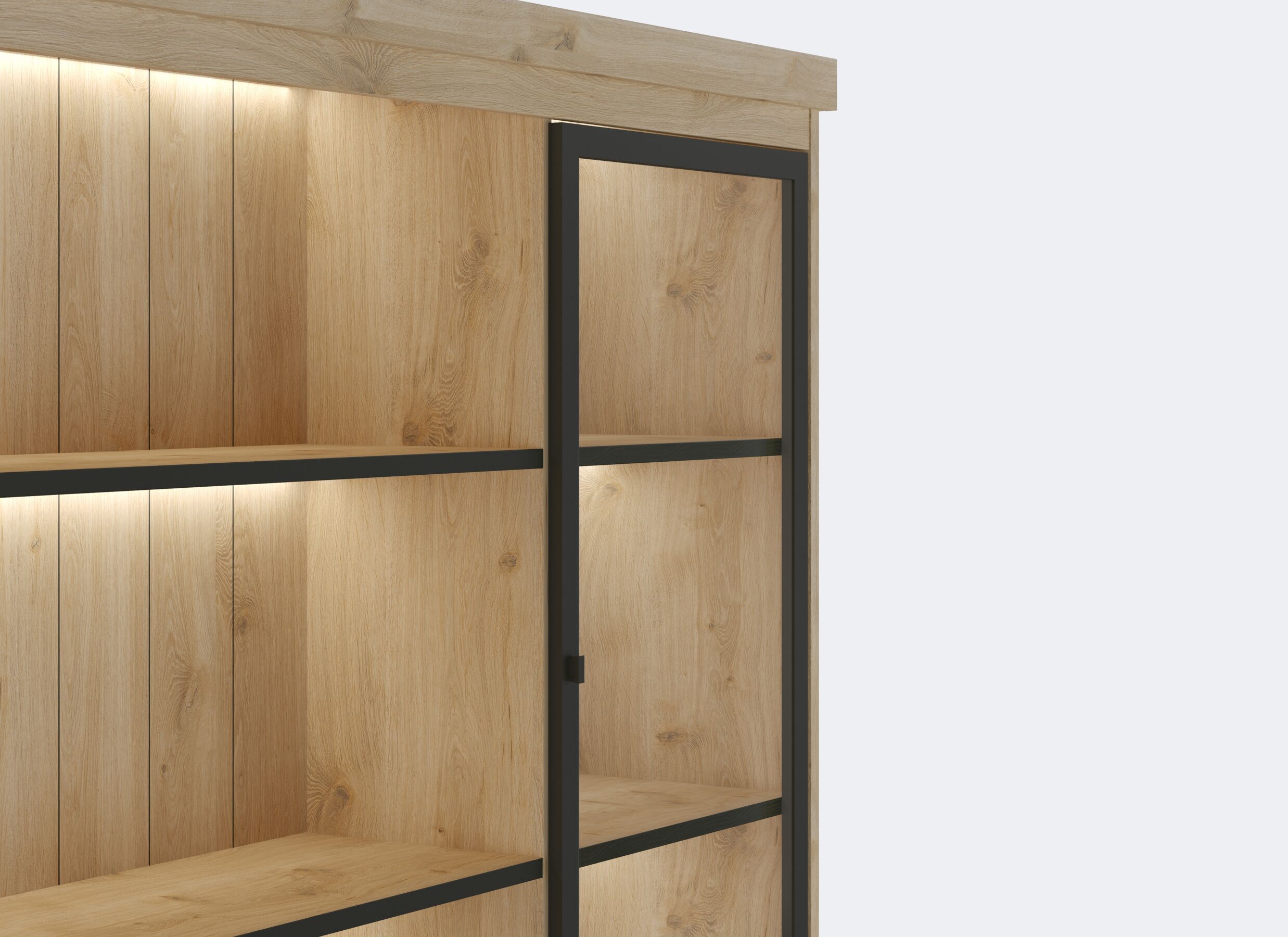 Detailfoto - Vitrinekast Valencia 240cm - melamine - lichte eik