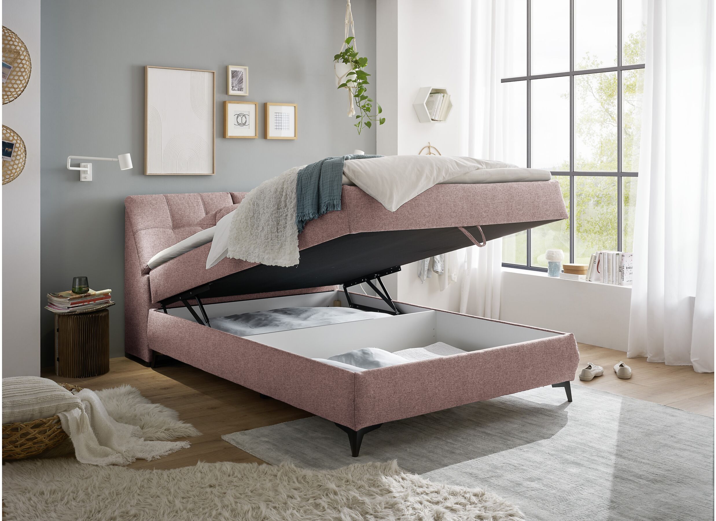 Sfeerfoto - Bedbox Atlantis 140x200cm met opbergruimte stof flamingo
