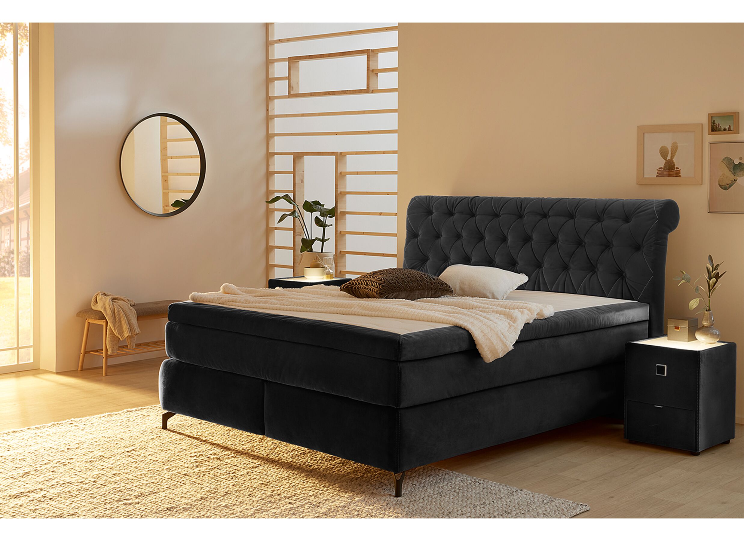 Plus Important - Boxspring Scarlett Max 180x200cm tissu noir