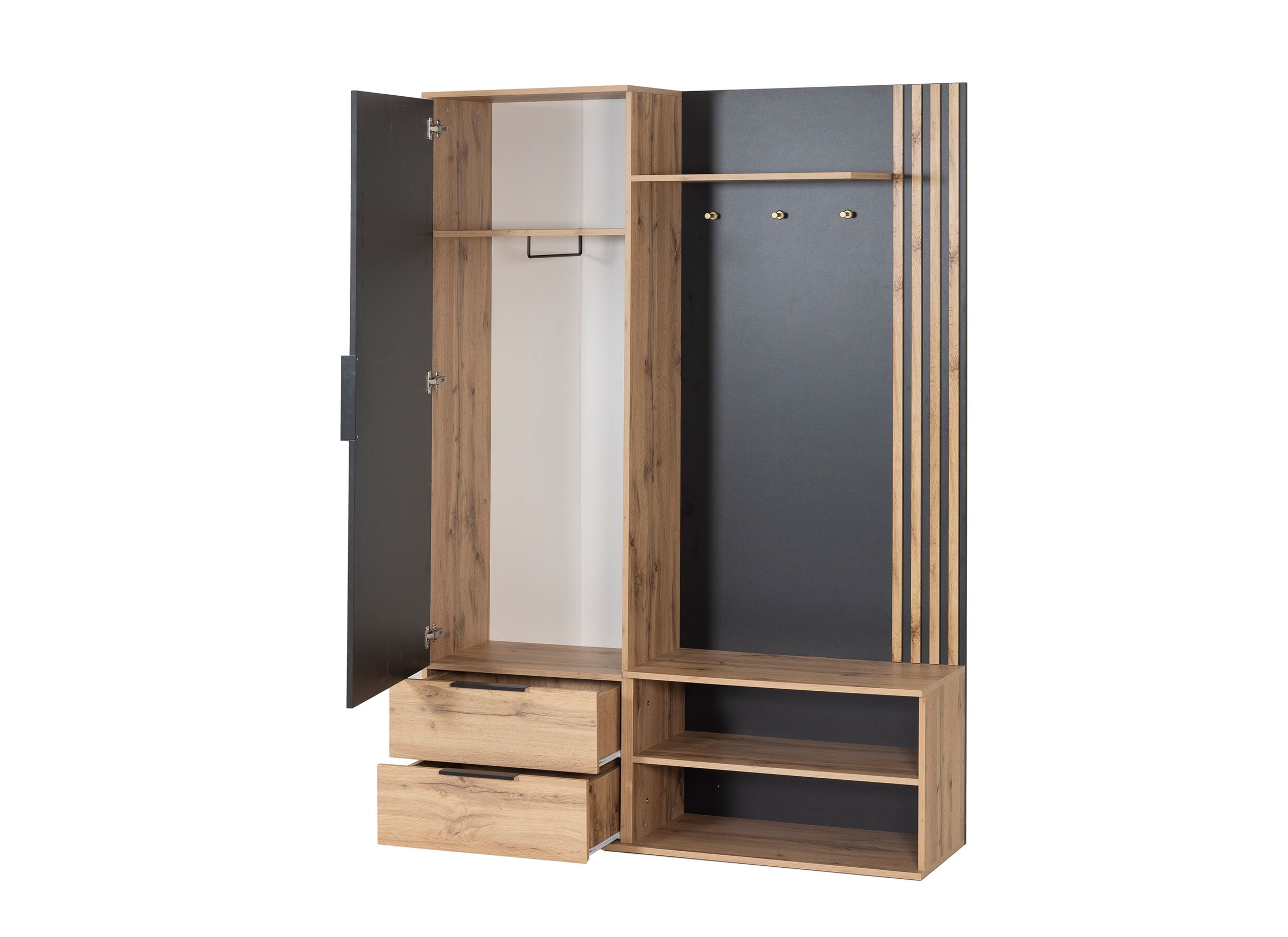 Disposition - Meuble d'entrée Tamarisk 140cm - mélamine - wotan oak & noir