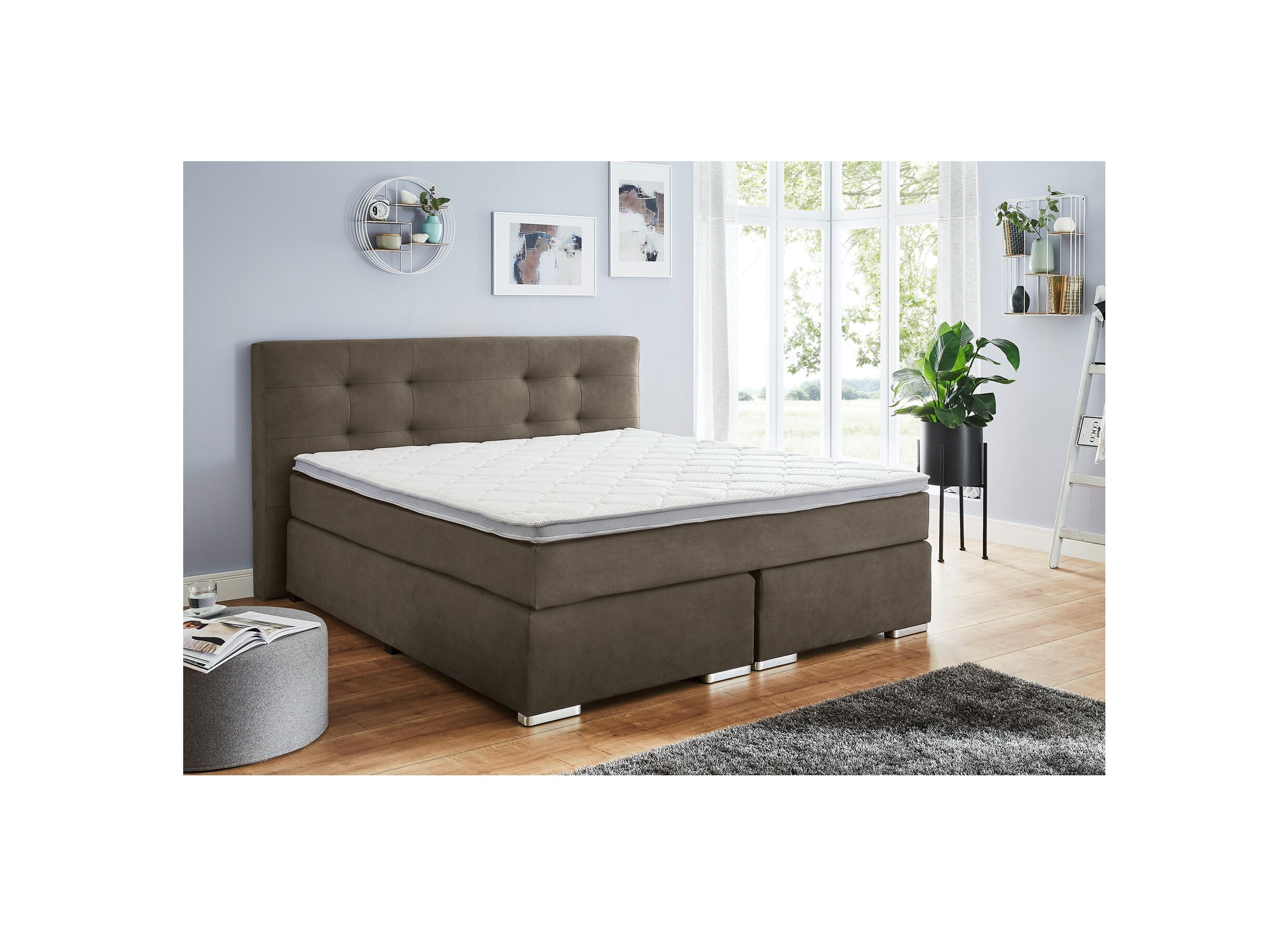 Boxspring BX1670 180x200cm tissu gris moyen