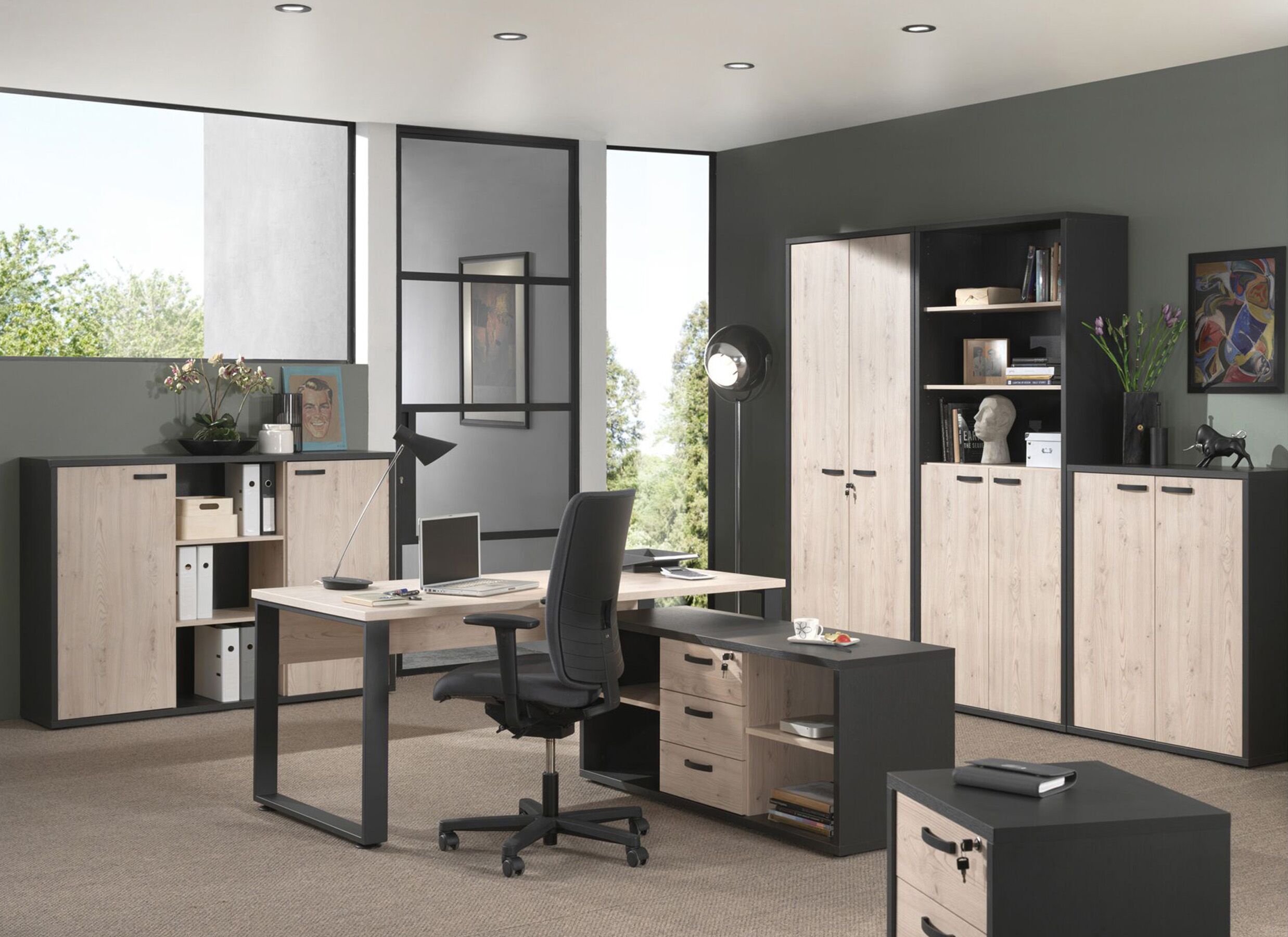 Sfeerfoto - Opbergkast Capo 2 160x40x112cm - melamine - kastanje & zwart