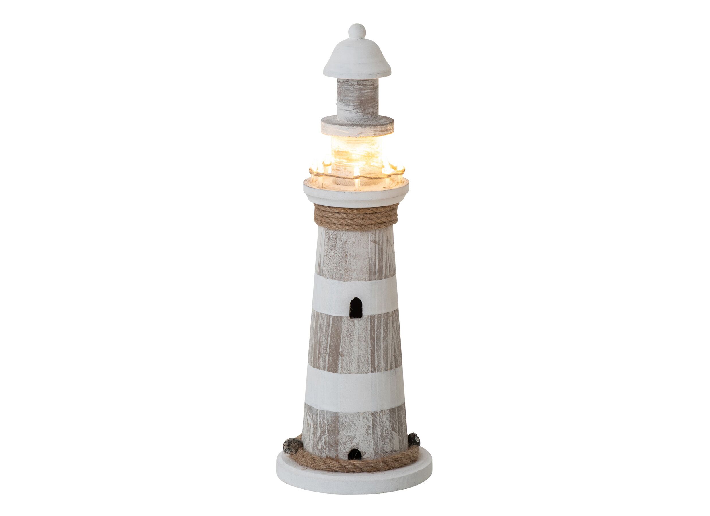 Sfeerfoto - Deco Vuurturen LED Ø14x40,5cm - dennenhout - wit & beige