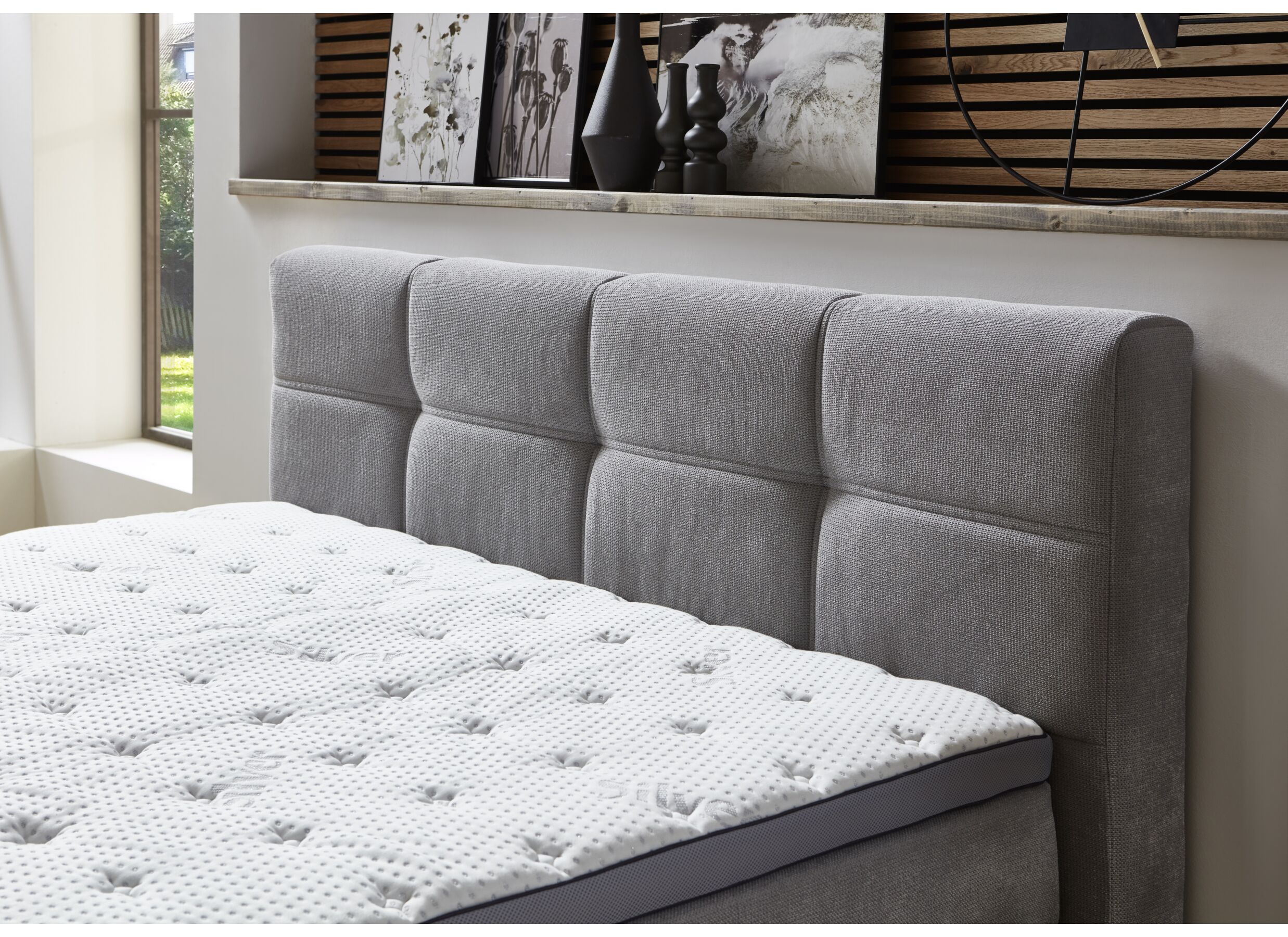 Detail - Boxspring BX2110 Portage 160x200cm avec rangement - tissu - gris clair