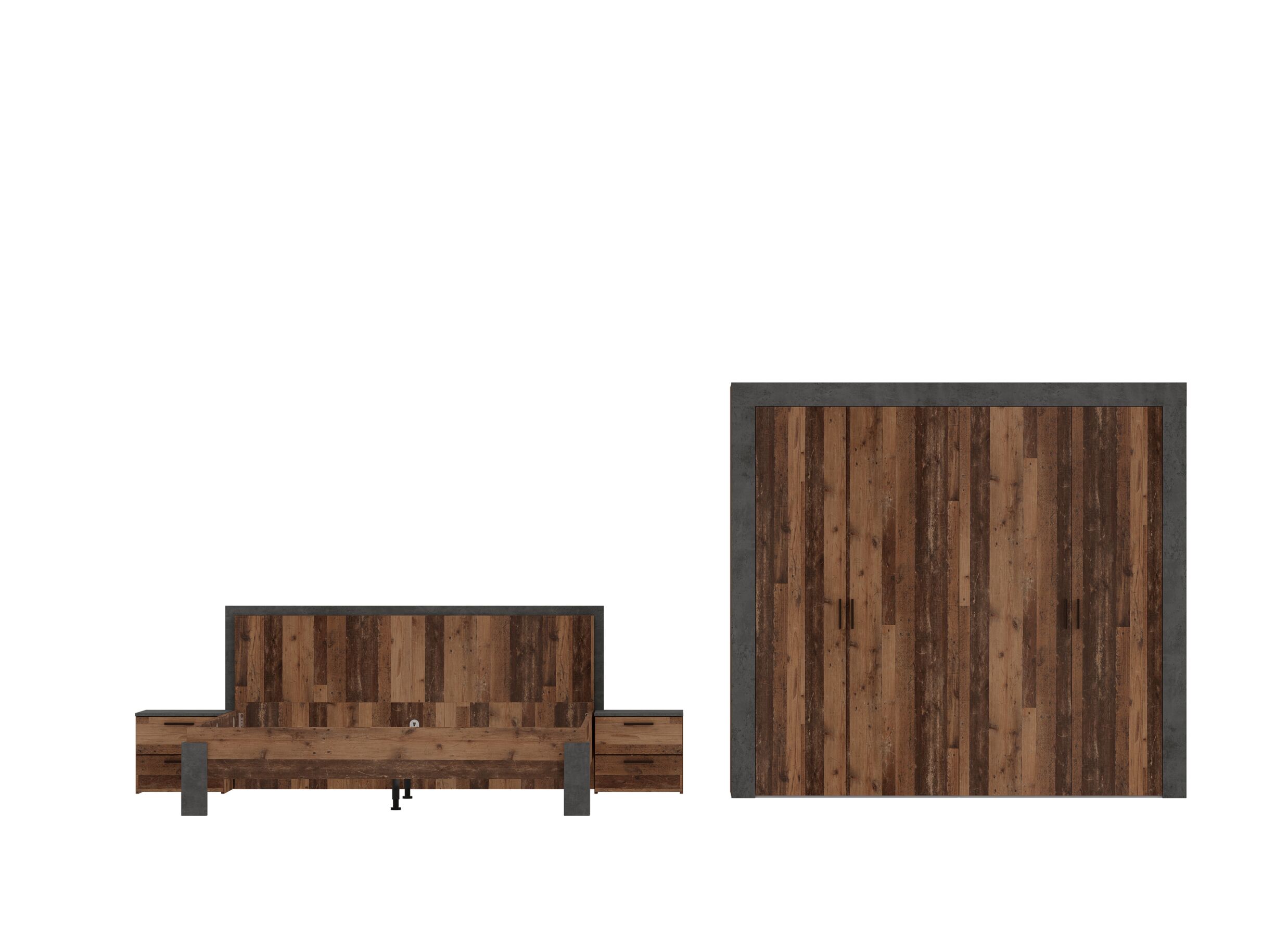 Chambre à coucher avec lit 180x200cm - armoire 230cm - Chambre à coucher Attaylar avec lit 180x200cm - armoire 230cm