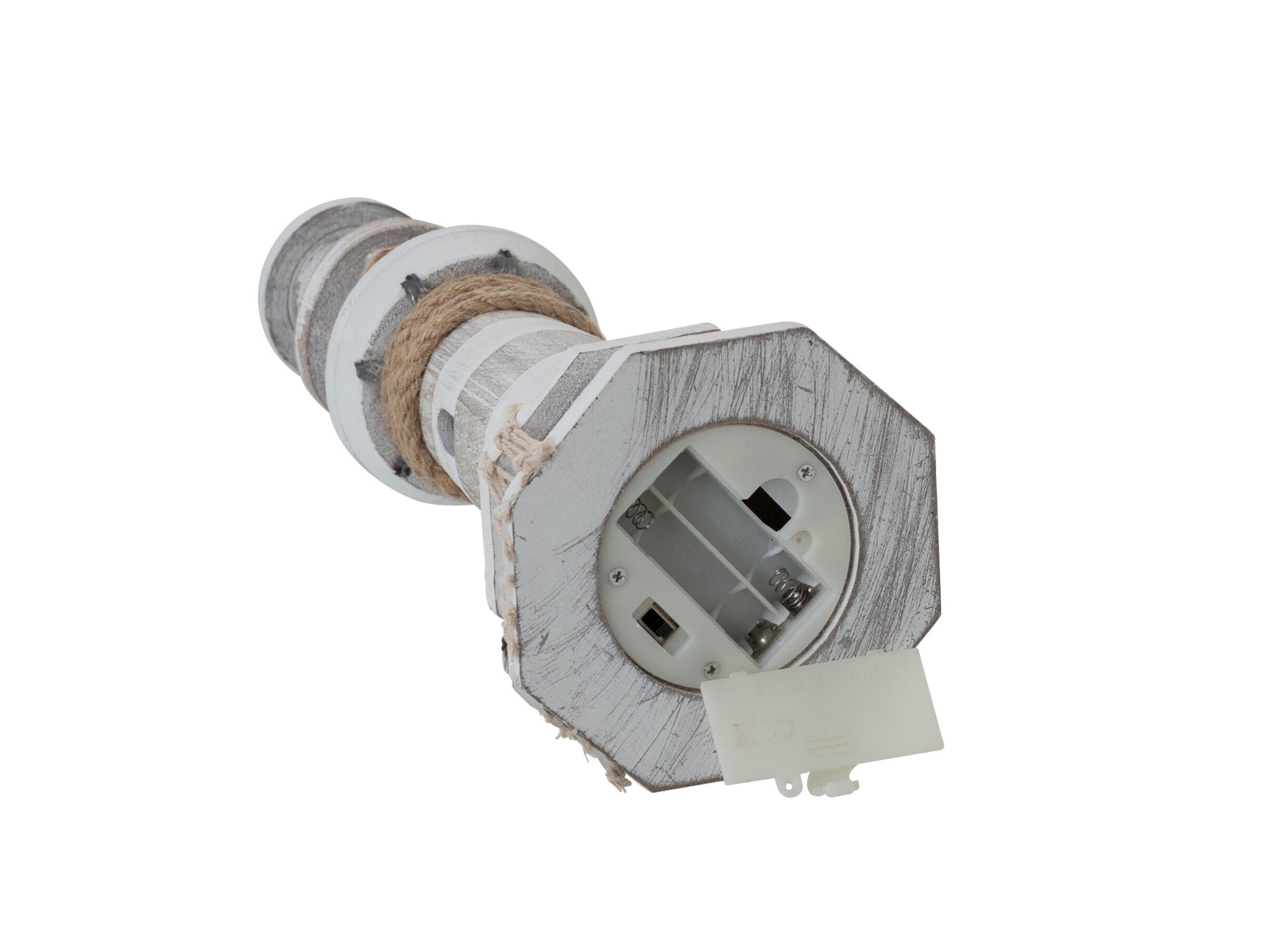 Detailfoto - Deco Vuurtoren LED Ø10x28cm - dennenhout - wit & beige