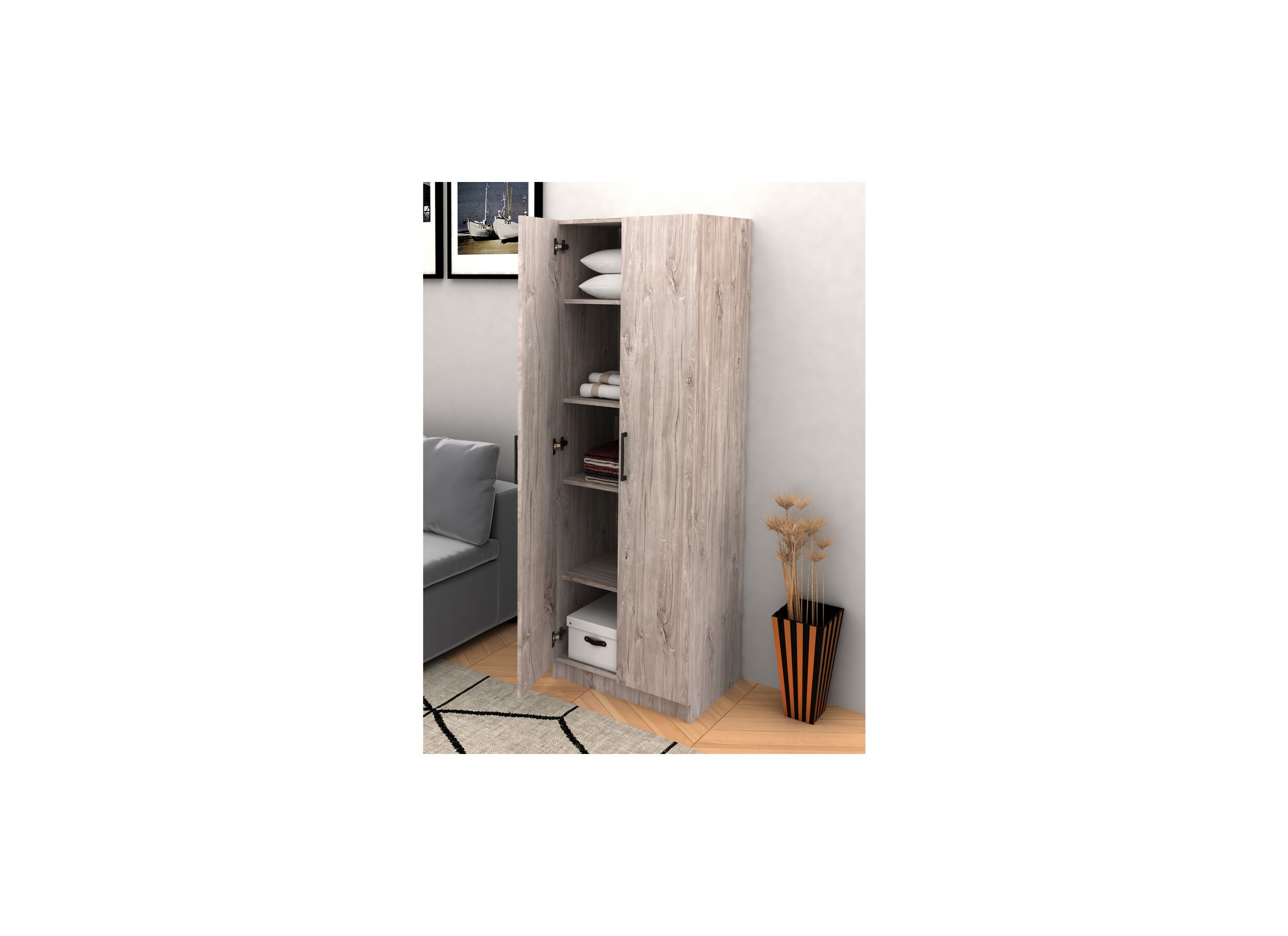 Armoire de rangement 60cm - décor - new grey oak