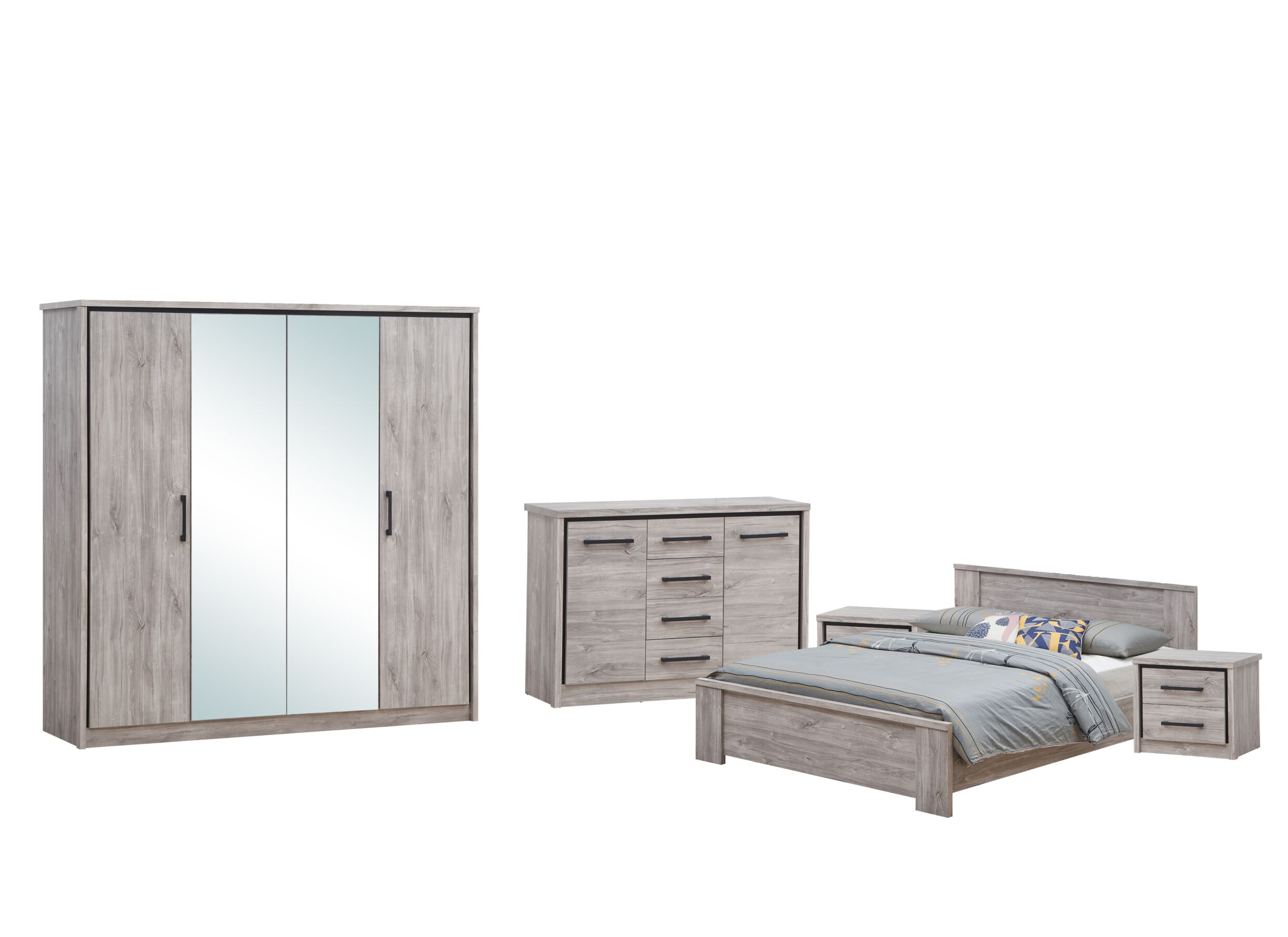 Chambre à coucher Elias avec lit 180x200cm - armoire 214cm - Chambre à coucher Elias avec lit 180x200cm - armoire 214cm