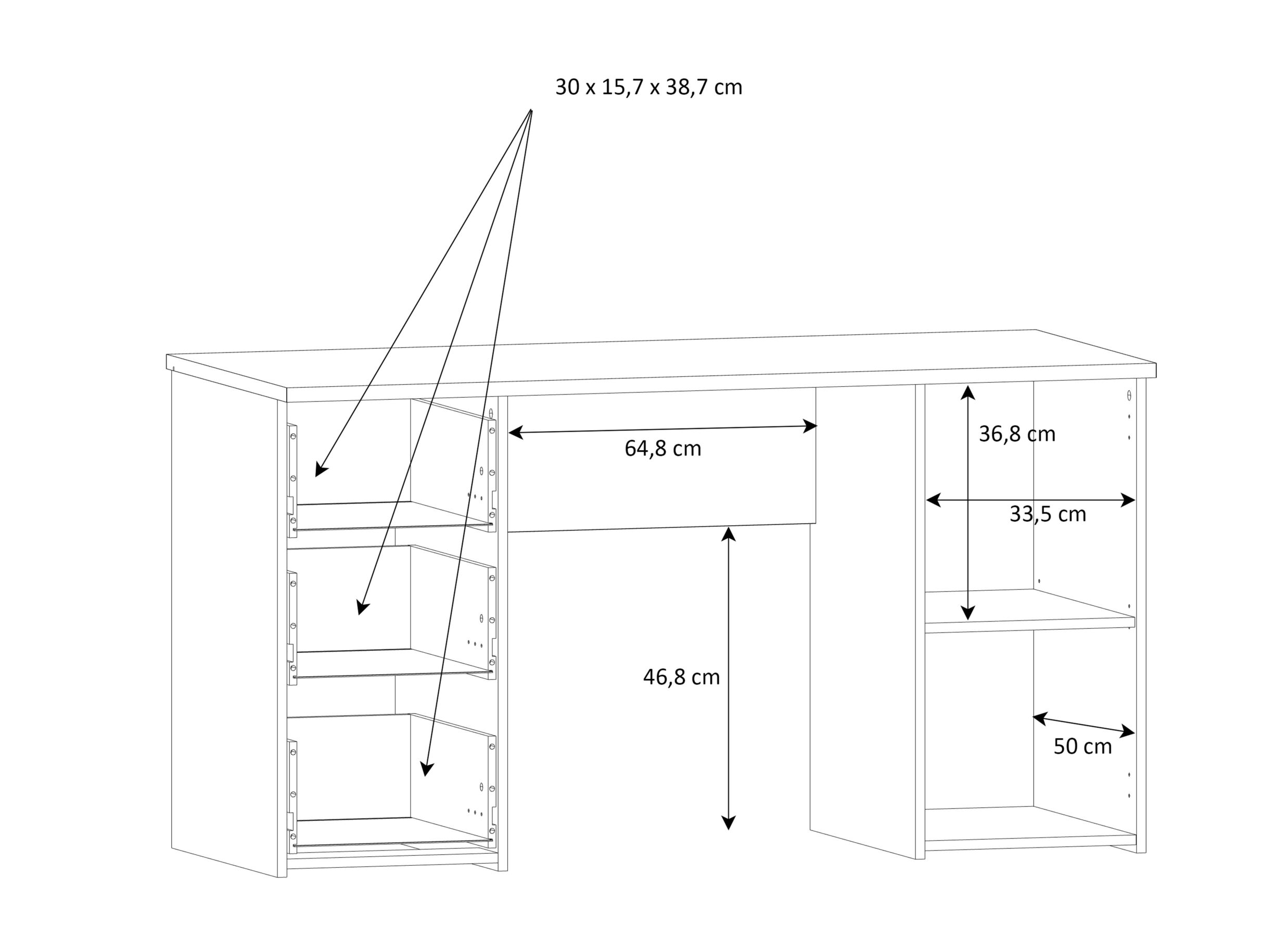 Dimensions - Bureau Net307 138x60x74cm - décor - blanc & chêne sonoma