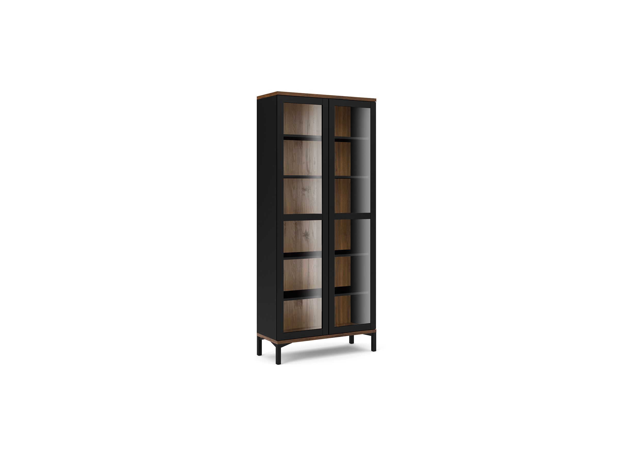 Vitrinekast Roomers 89cm - decor - zwart/walnoot