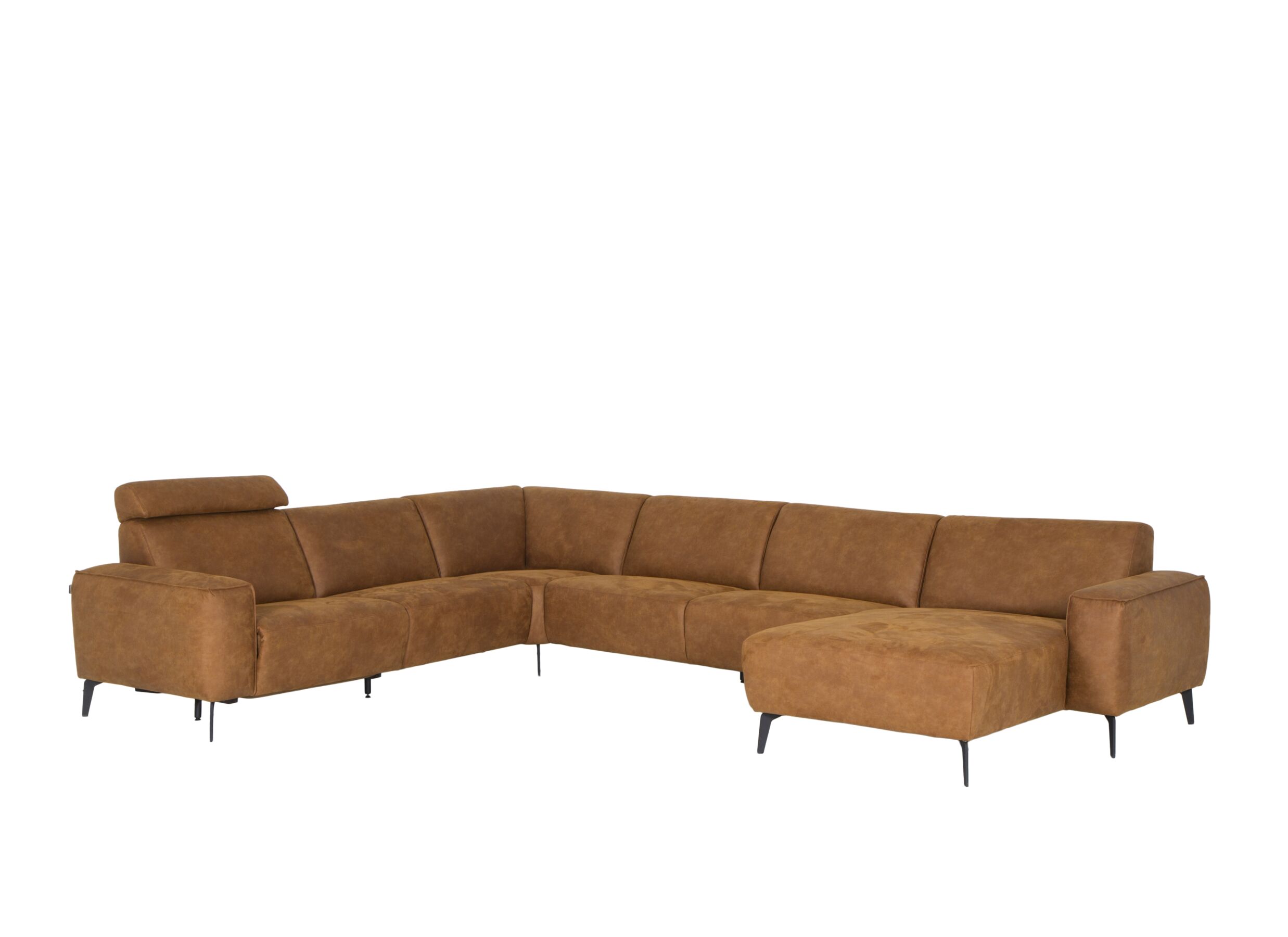 Canapé d'angle 2290 tissu cognac avec relax - Canapé d'angle 2290 371x281cm - tissu - cognac avec relax
