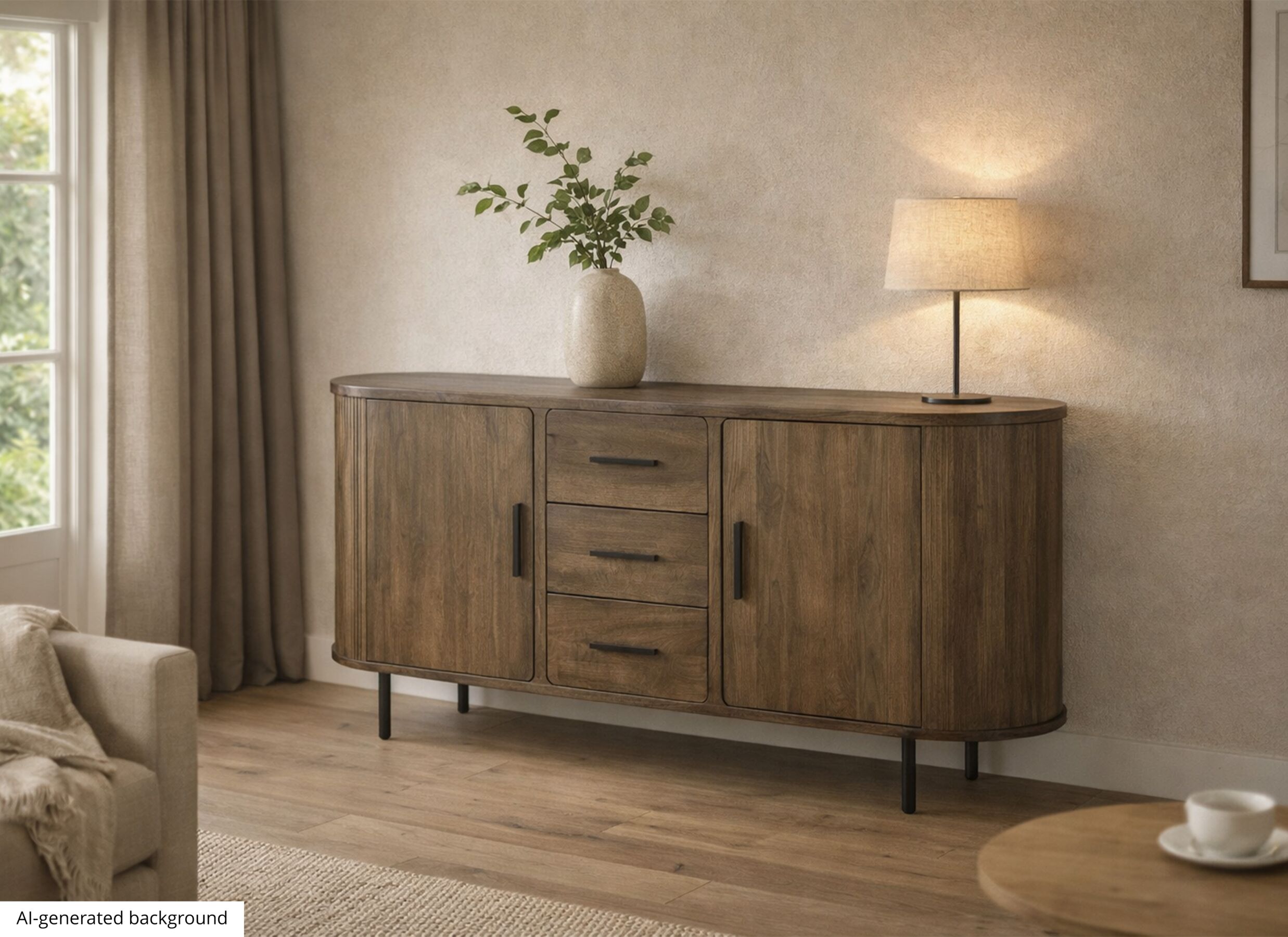 AI Generated - Buffet Zeppelin 180cm - manguier massif - noyer