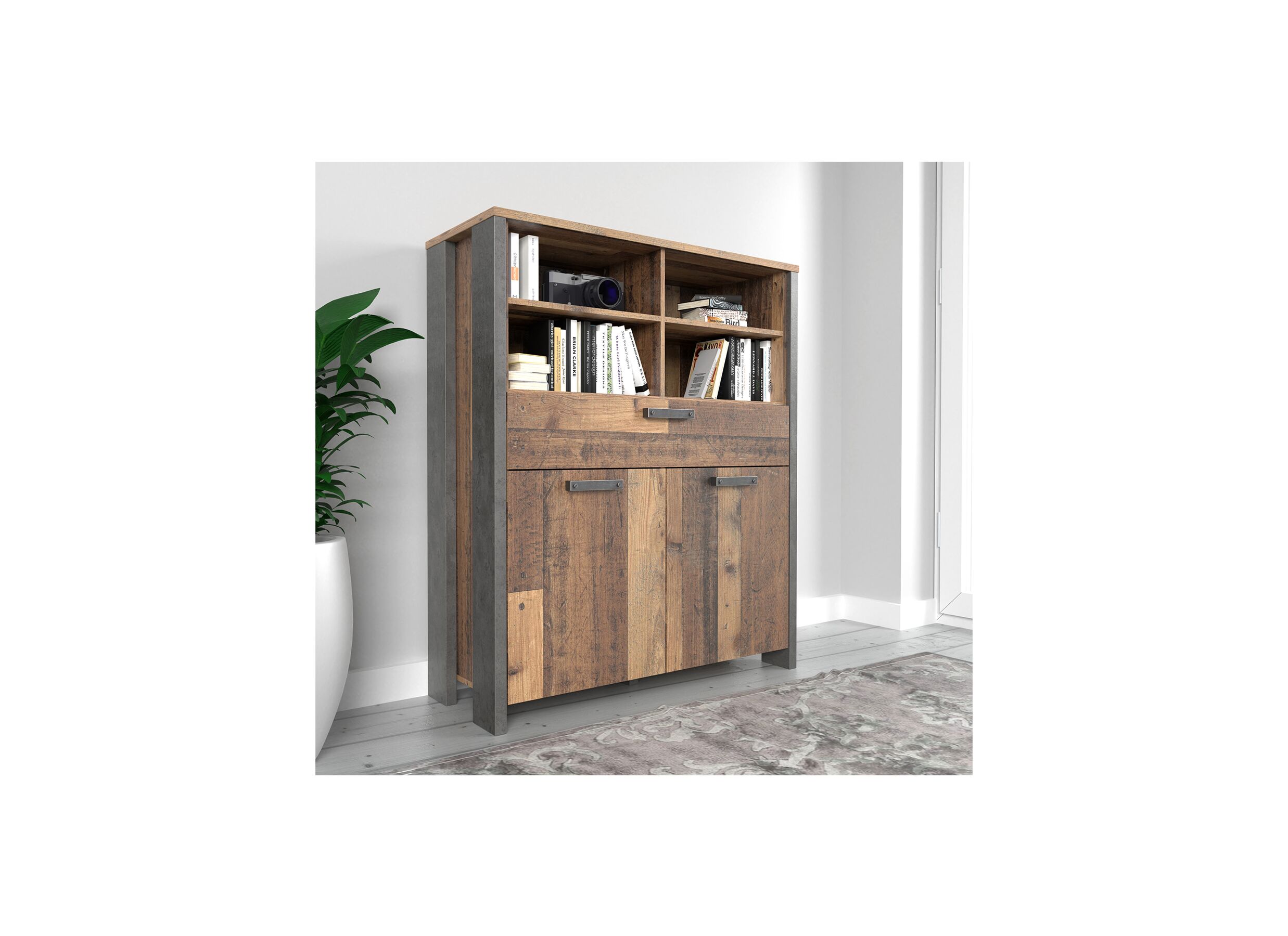 Foto ambiance - Commode Clif 107x42x128cm - décor - old wood/béton