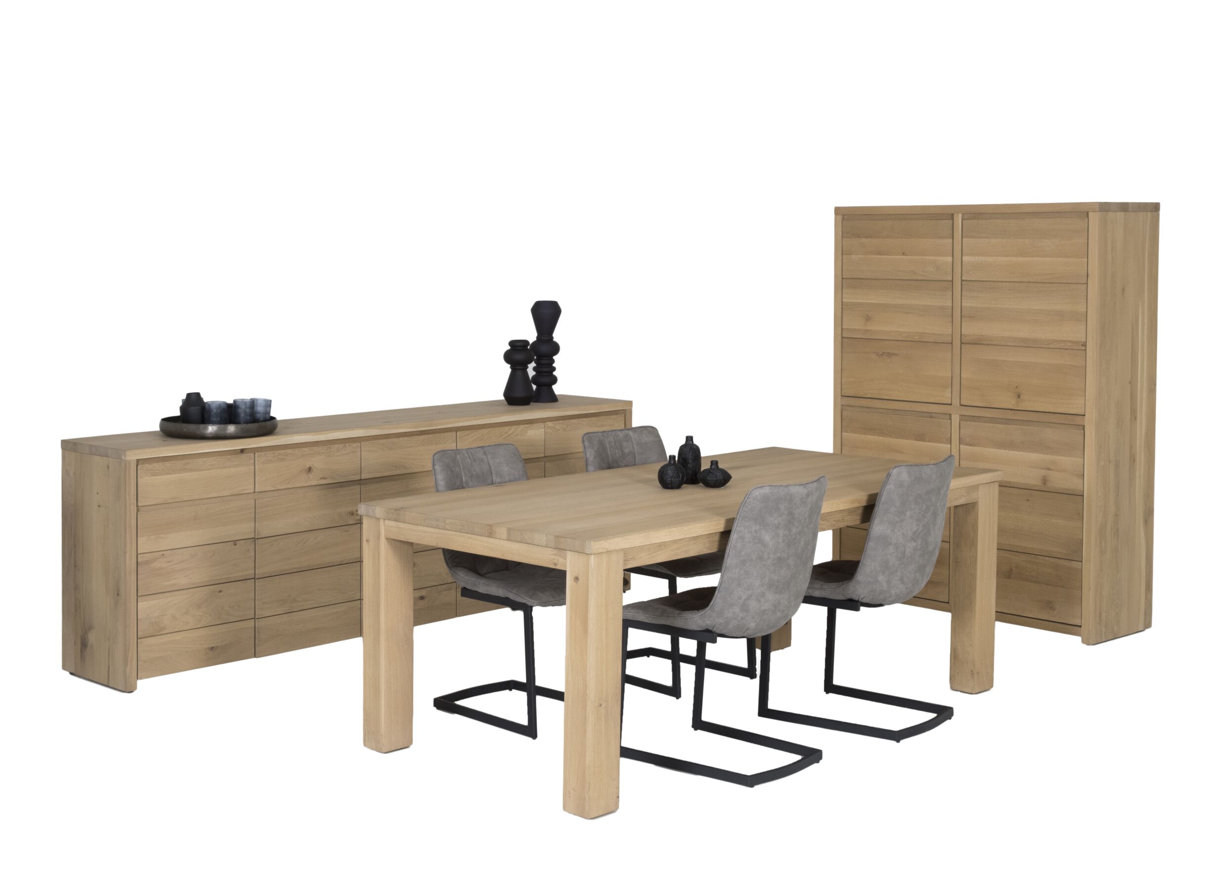 Salle à manger Amarillo avec 4 chaises Cloud - Salle à manger Amarillo chêne massif, avec 4 chaises Cloud - table 180x90cm - buffet 225cm - meuble bar 125cm