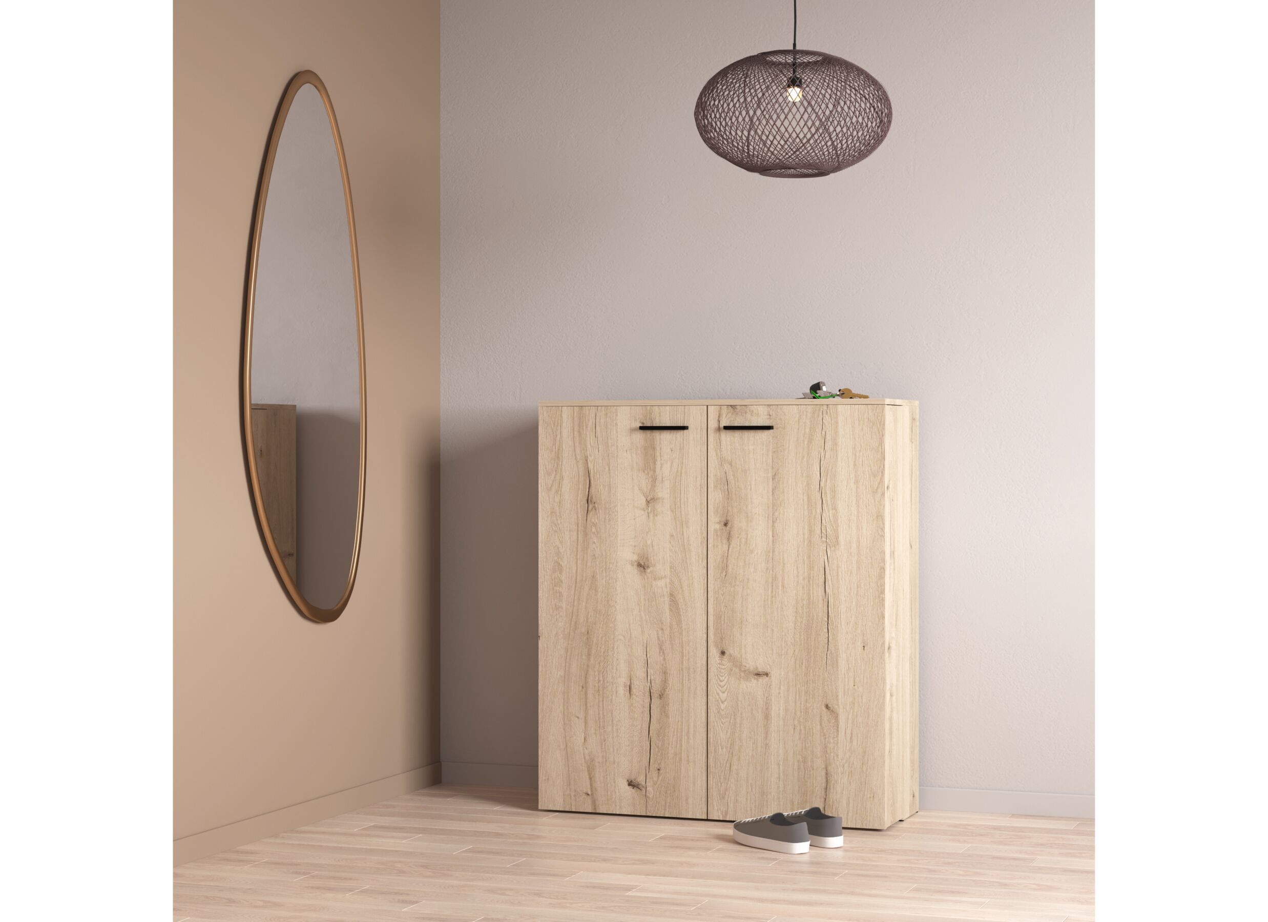 Foto ambiance - Armoire à chaussures Cube 100x33x114cm - décor - chêne royal