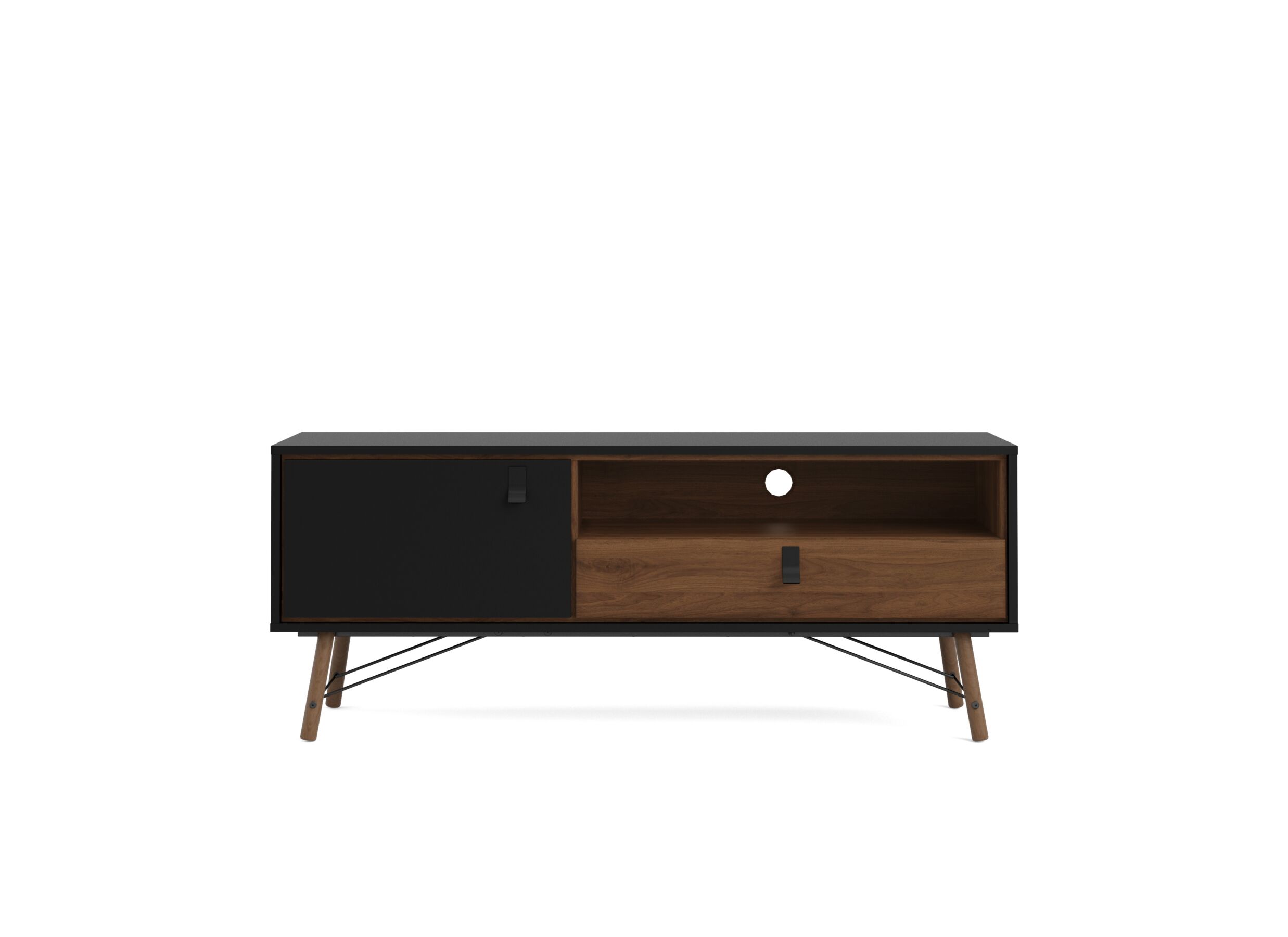 Tv-meubel Ry 151cm - vezelplaat - mat zwart & okkernoot