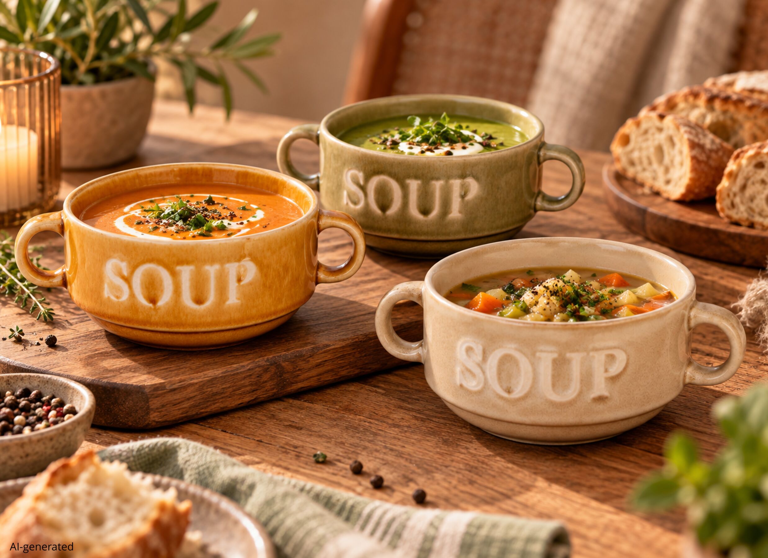 AI Generated - Bol à soupe Soup Ø12cm - grès - ocre