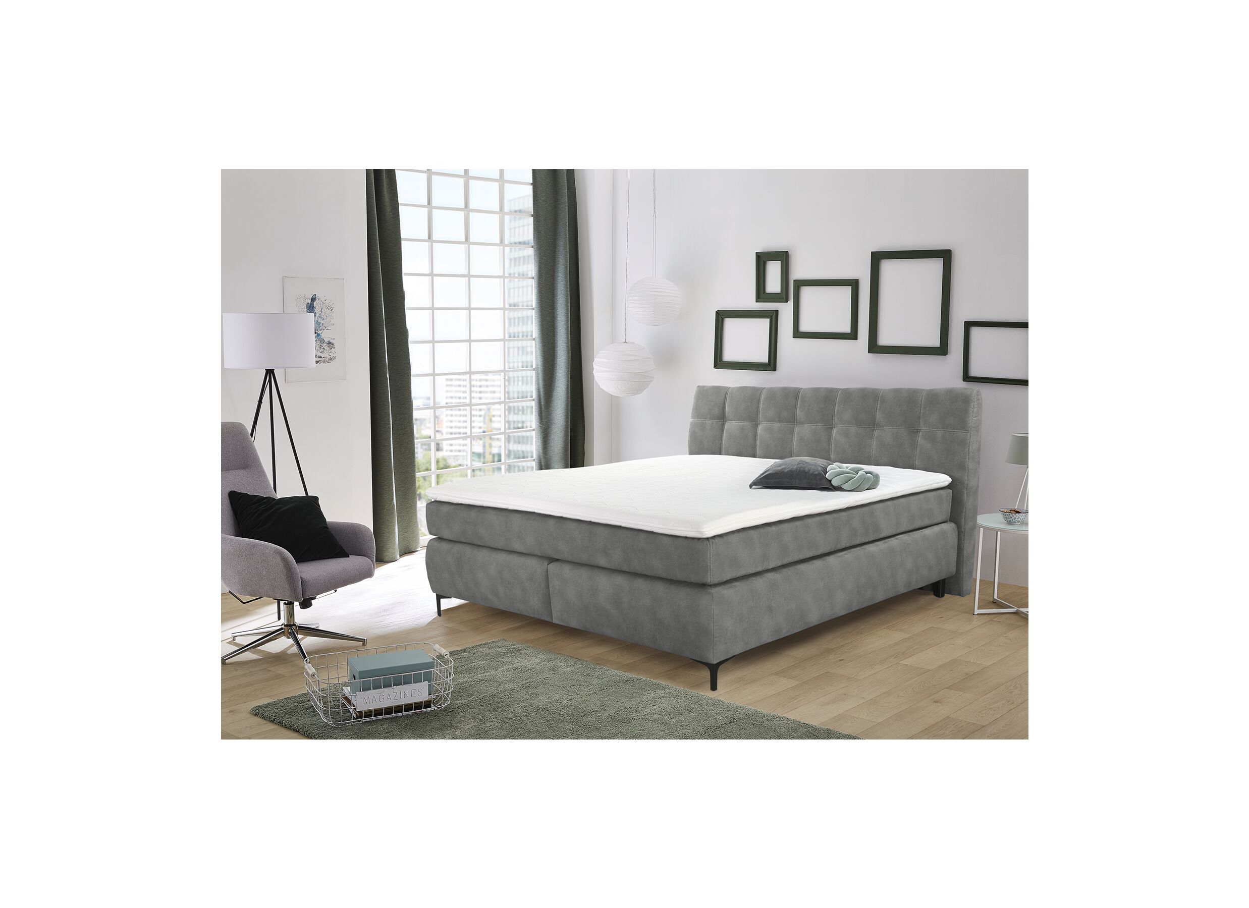 Boxspring Gitta 180x200cm - tissu - gris clair