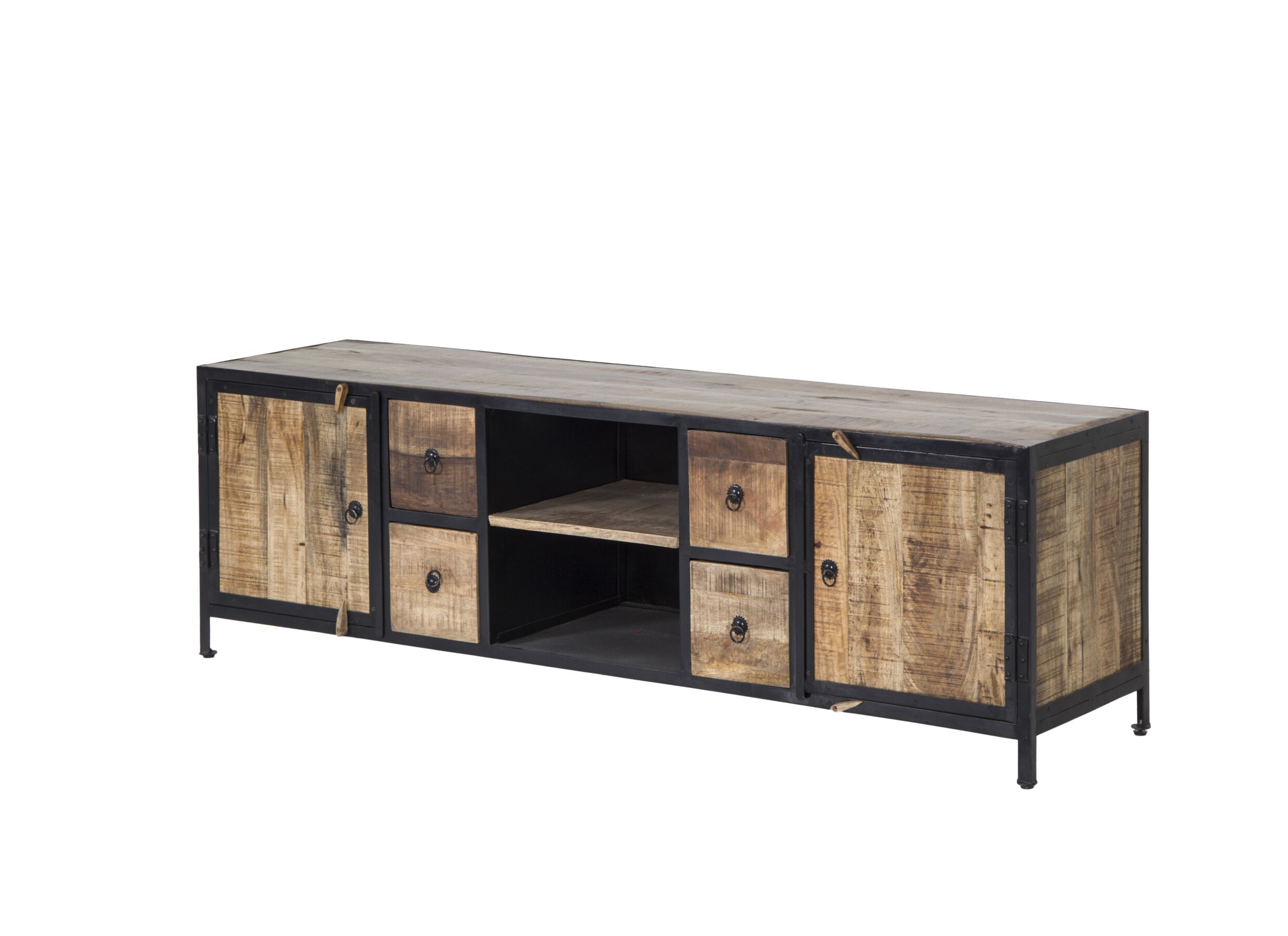 Meuble TV Cameleon 200x45cm - manguier massif & métal - naturel/noir