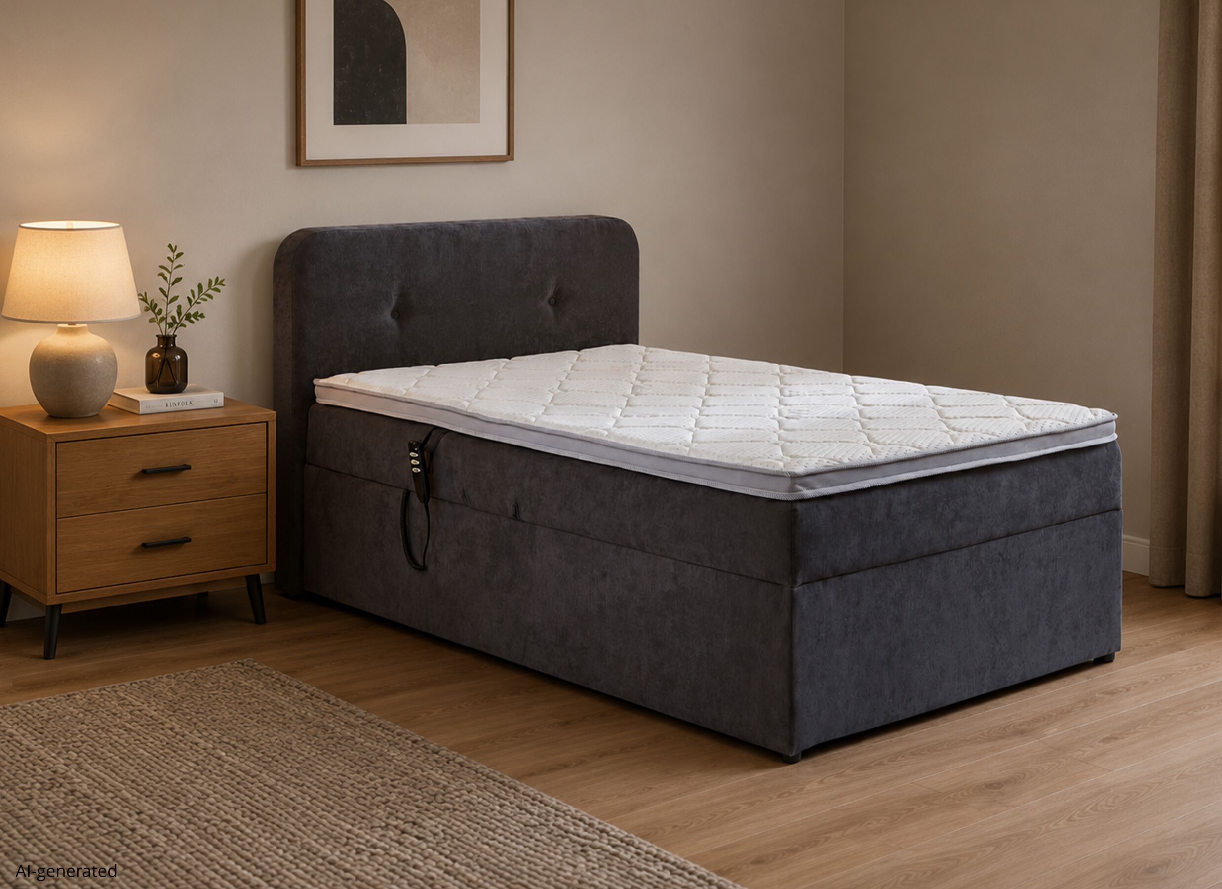 AI Generated - Boxspring BX1880 100x200cm - tissu - gris avec rangement