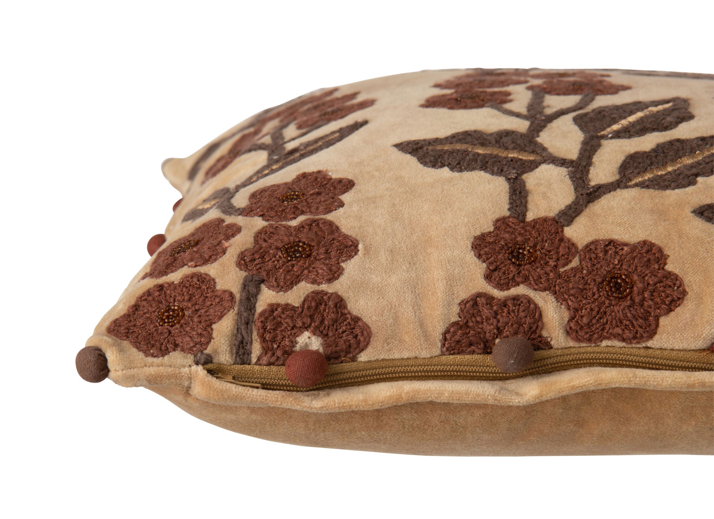 Detail - Coussin Fleurs & Feuilles 45x45cm - coton - marron camel