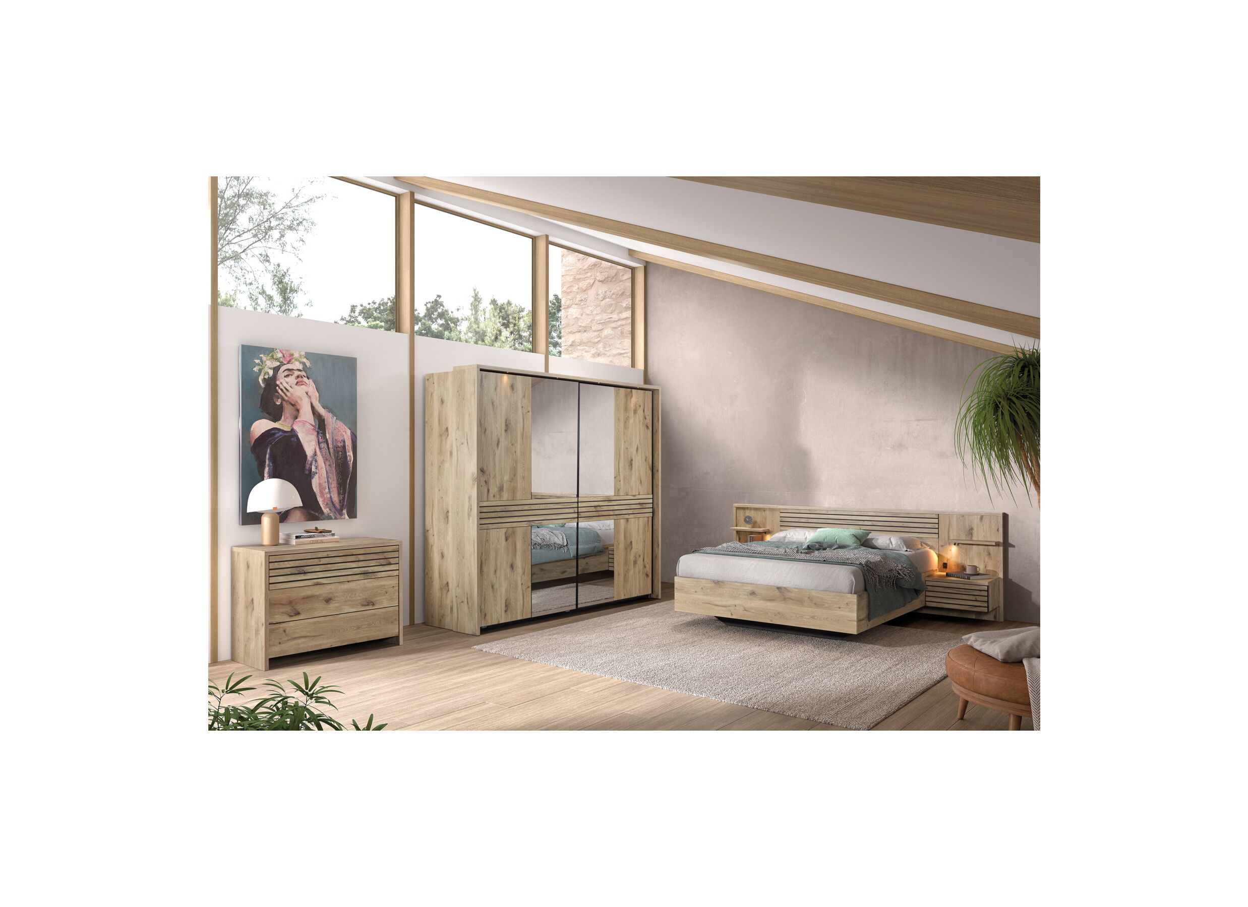 Foto ambiance - Armoire à portes coulissantes Tanya 286cm - décor - canyon oak/noir