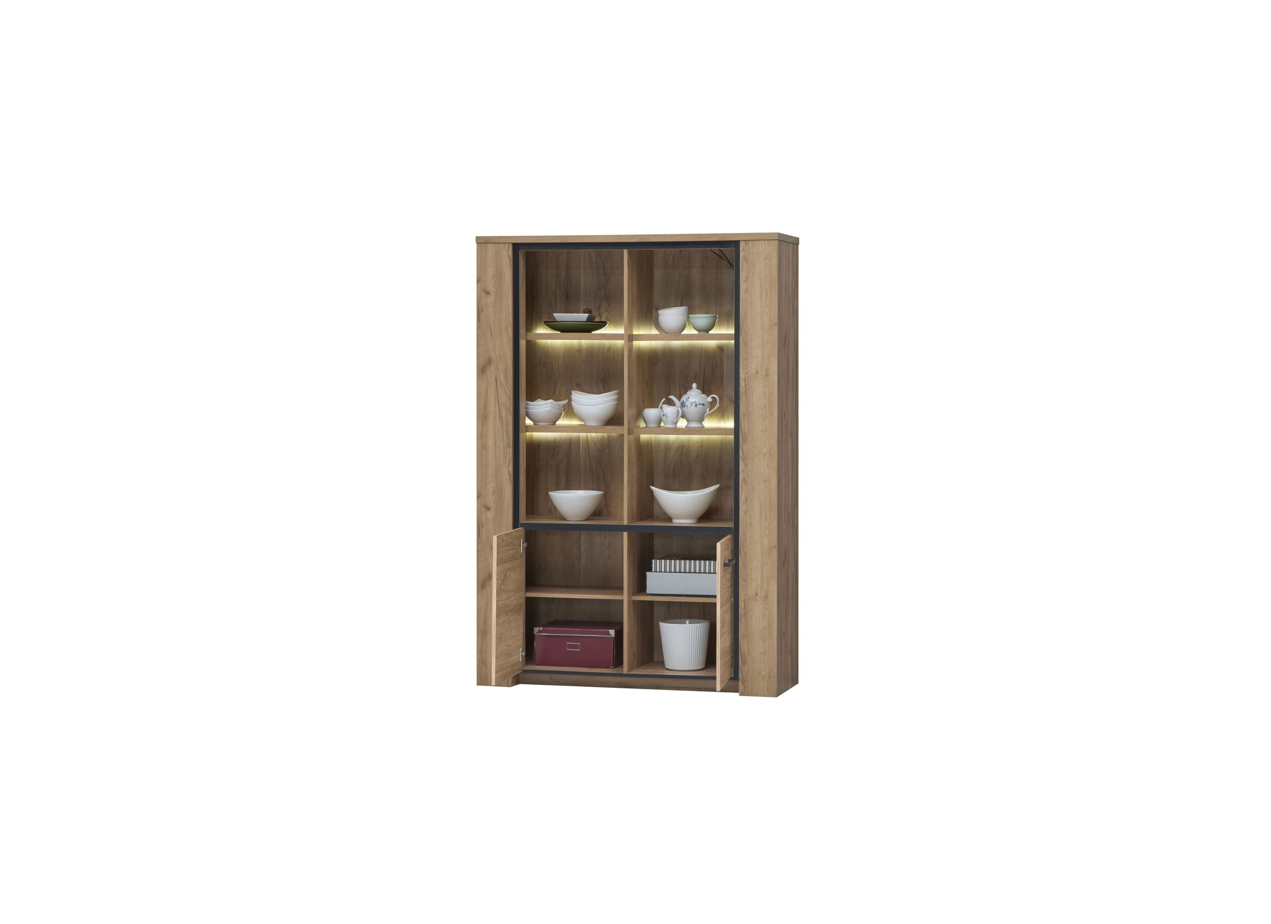 Overzichtsfoto - Vitrinekast Elio 133cm - melamine - French oak