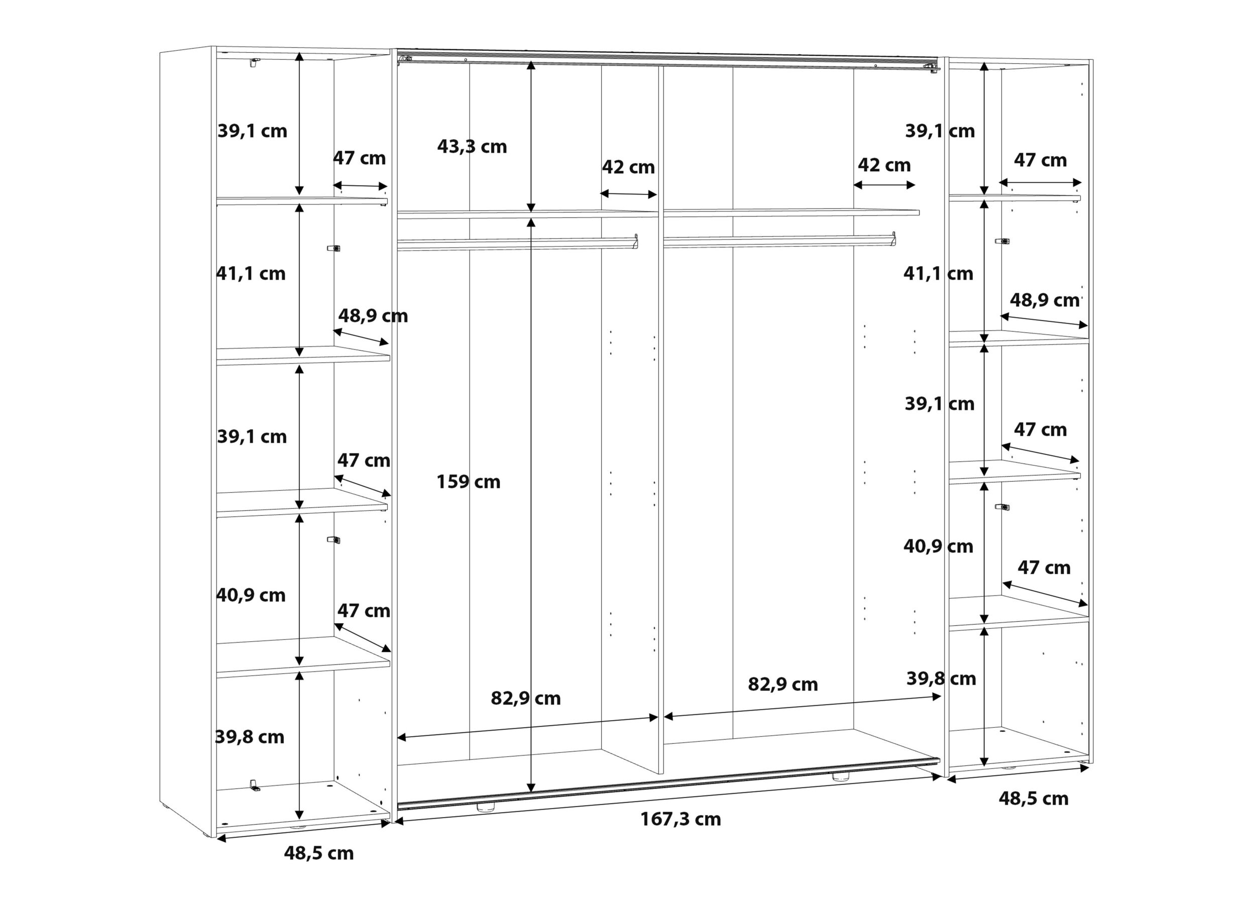 Afmetingen - Kleerkast Narago 270cm - decor - wit