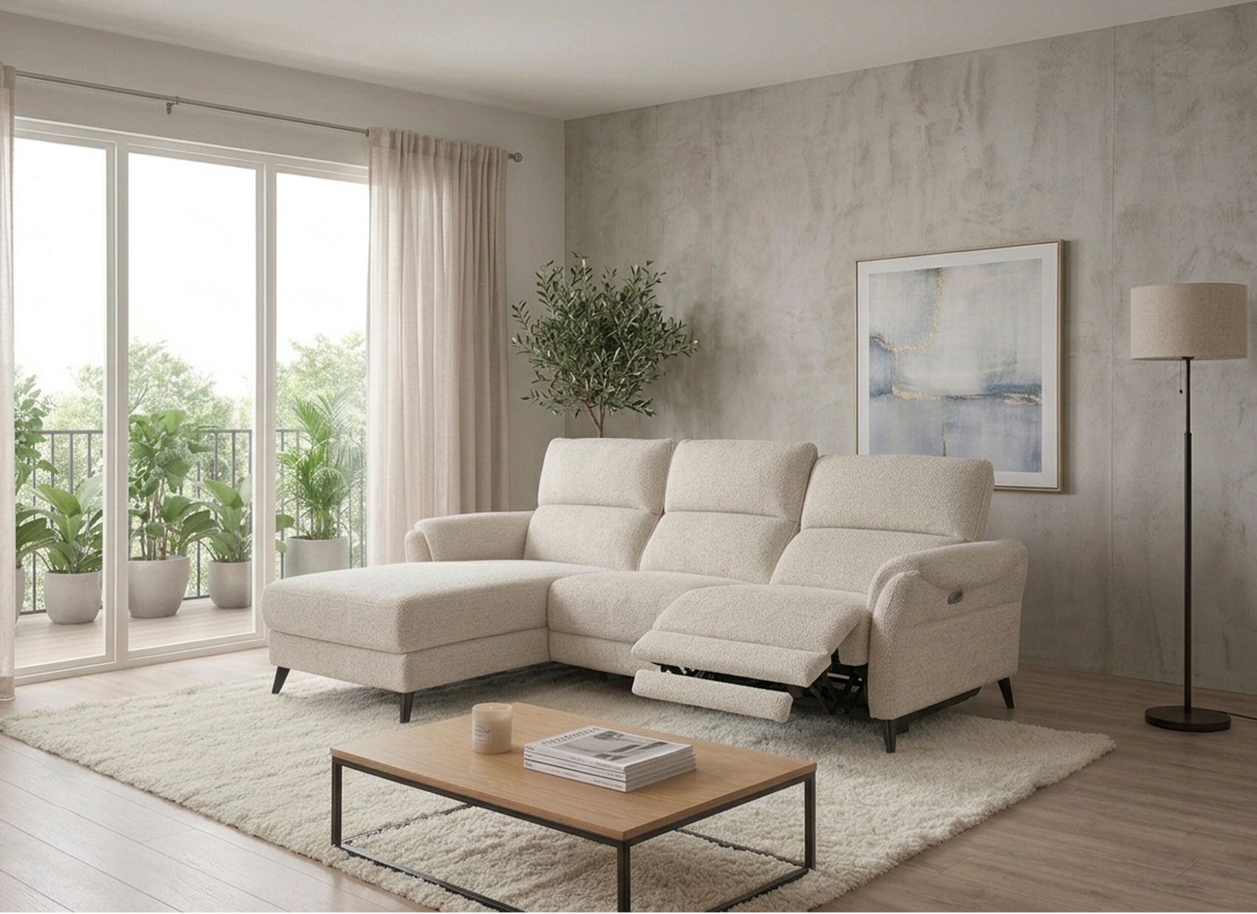 AI Generated - Hoeksalon Kenobi 239x164cm - stof - lichtgrijs met relax