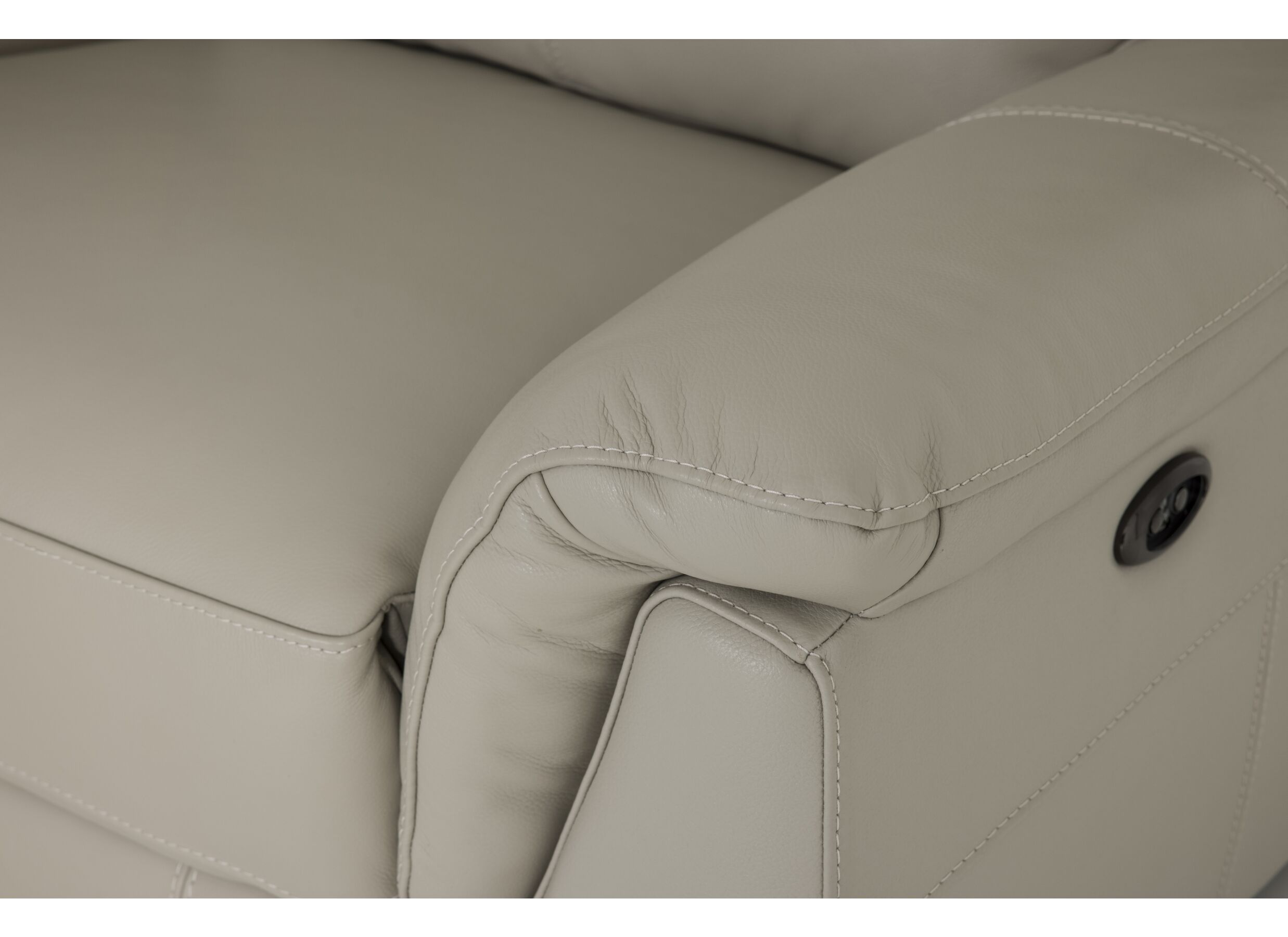 Hoeksalon May 289x321cm - leder - grijs beige met relax en middenarmsteun