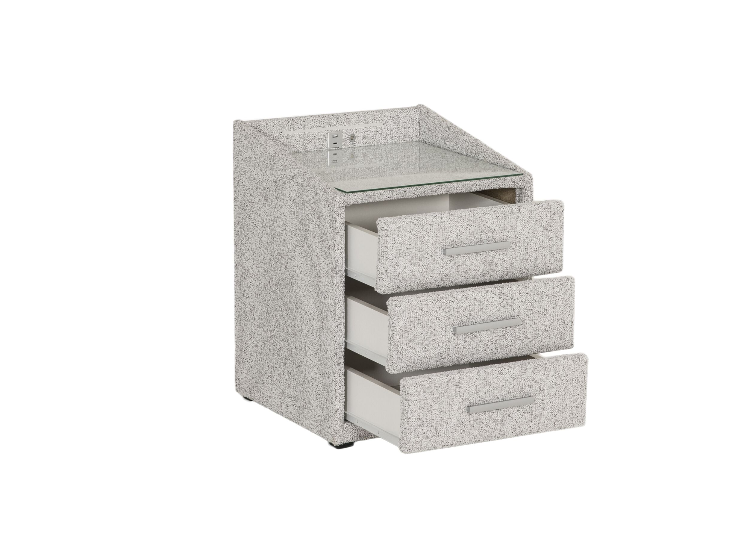 Indeling - Nachtkastje Moon 48x47x62cm - stof & glas - grijs