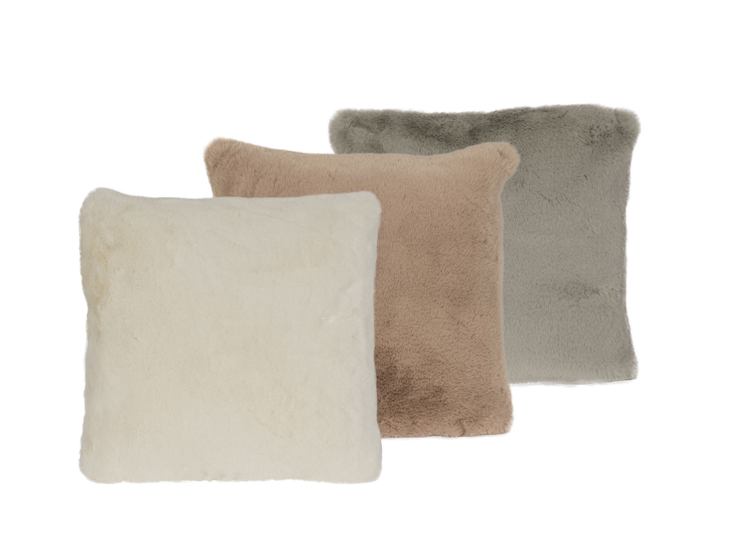 Photo ensemble - Coussin Yucatan 60x60cm - fausse fourrure - stone