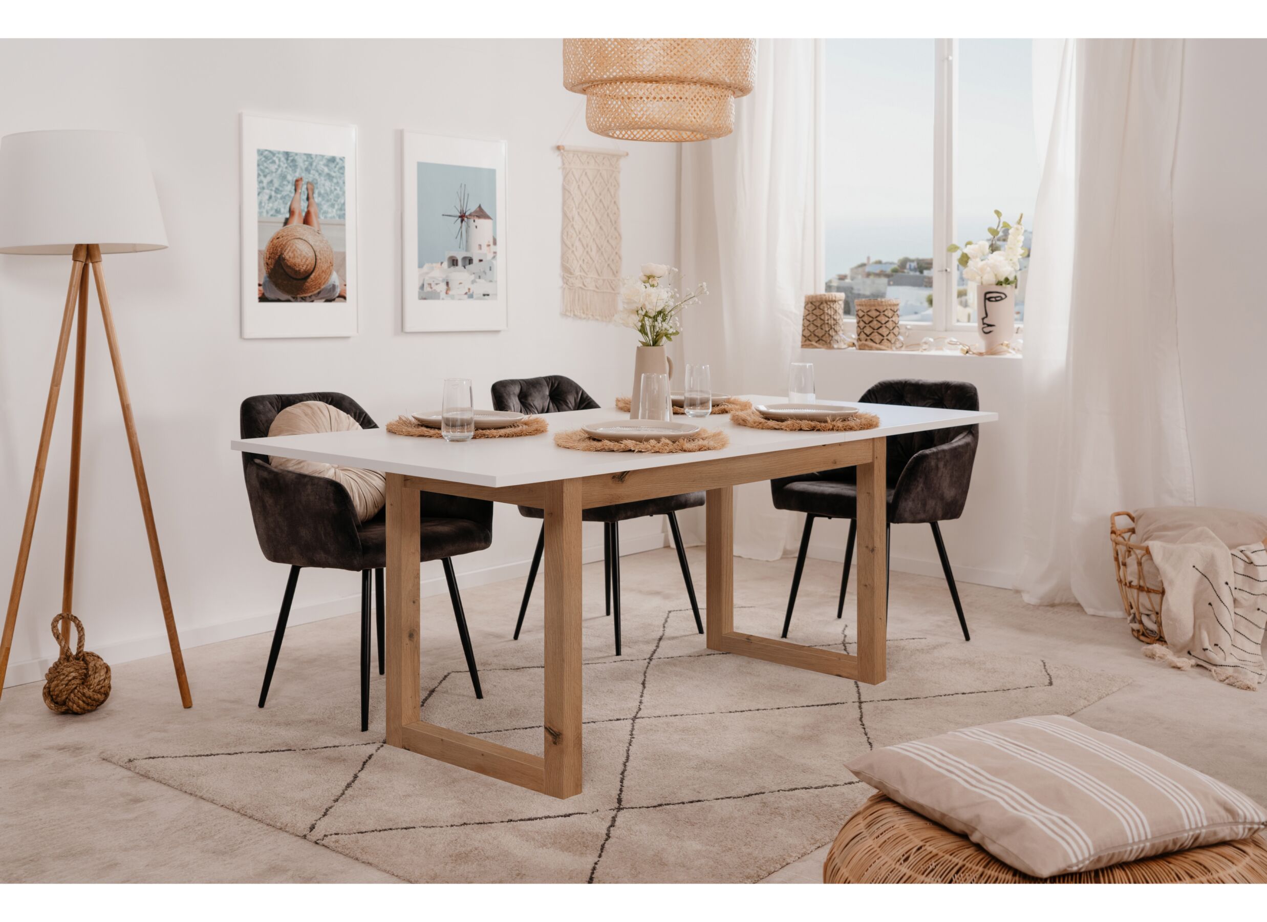 Sfeerfoto - Tafel Denver 160/200x90cm - decor - wit & artisanale eik