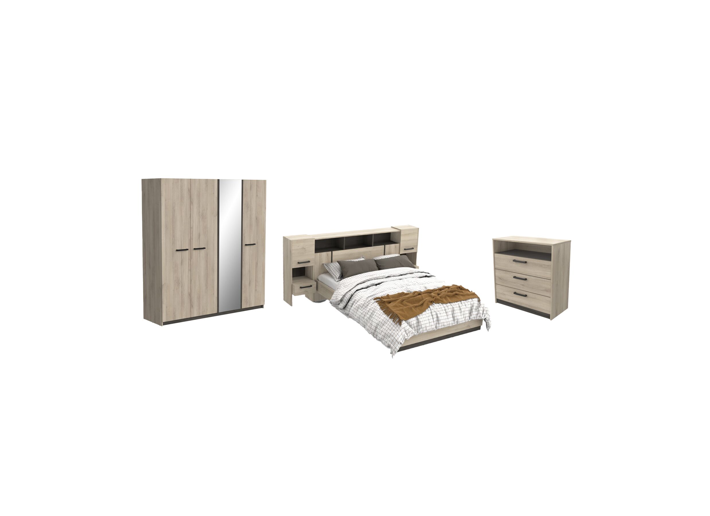 Plus Important - Chambre à coucher Watson avec lit 160x200cm - armoire 218cm - commode 83cm