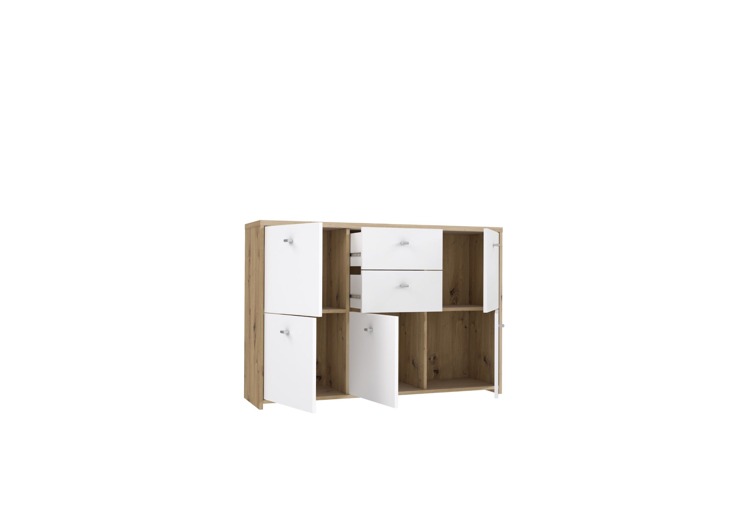 Disposition - Armoire Best Chest 114x30x78cm - panneau décor - chêne artisanal/blanc