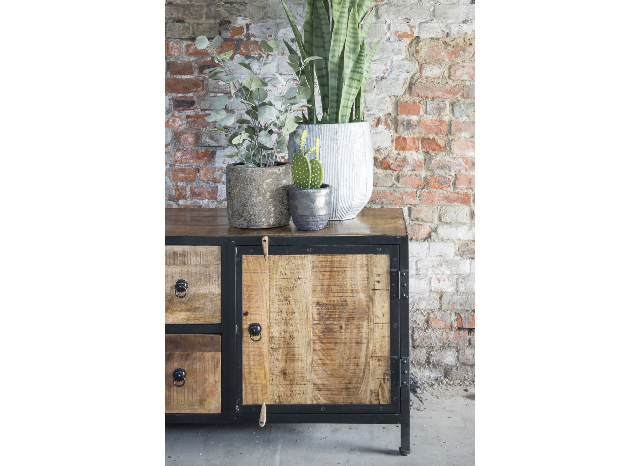 Meuble TV Cameleon 200x45cm - manguier massif & métal - naturel/noir
