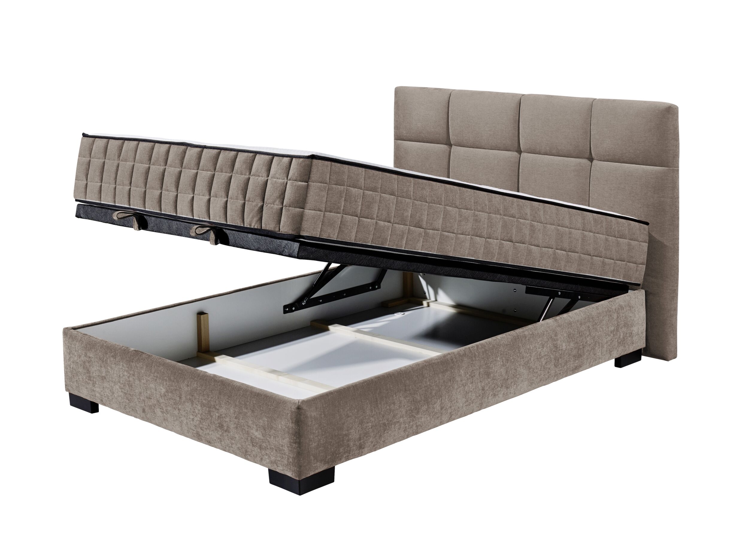 Disposition - Lit box Nagol A 140x200cm - tissu - stone avec rangement