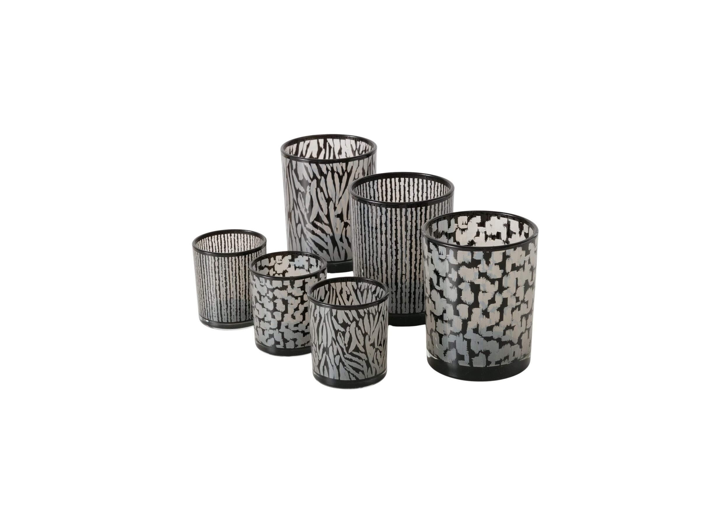 Plus Important - Porte-bougie Thato H8cm & H12cm - verre - beige/noir lot de 2
