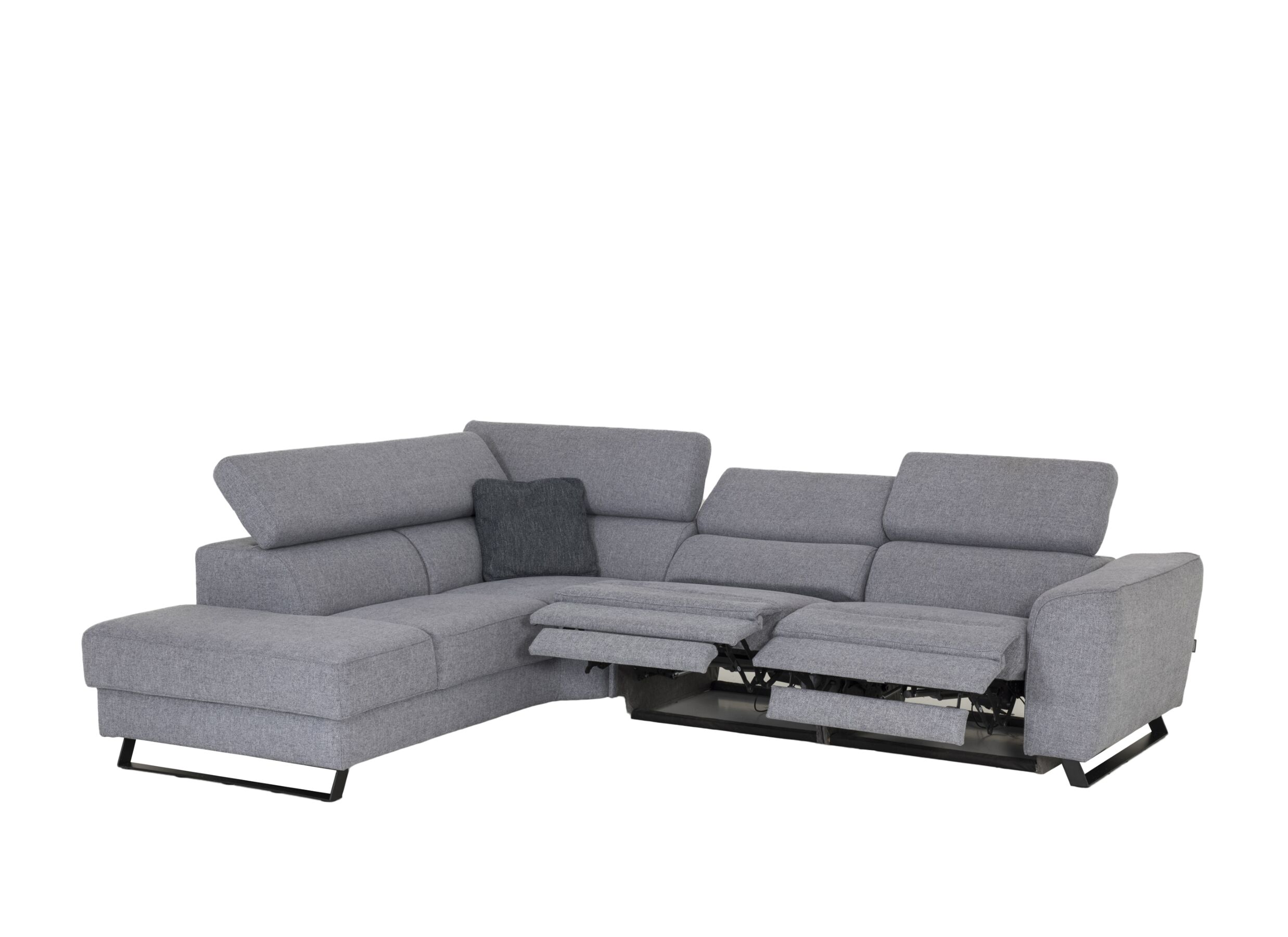 Overzichtsfoto - Hoeksalon Milton 238x302cm - stof - grijs met 2 elektrische relaxen