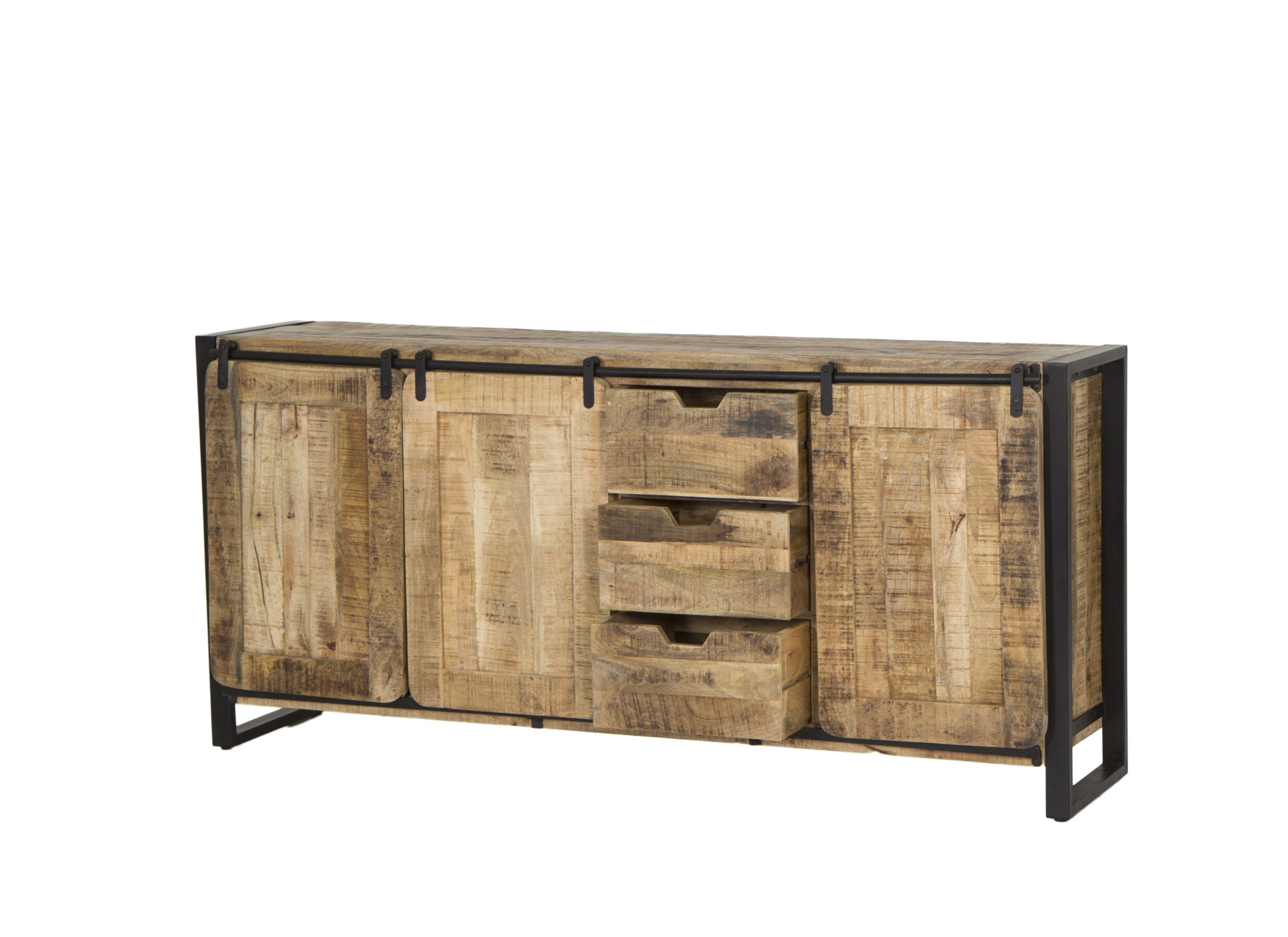 Buffet Woodstock 200x45cm - manguier massif & métal - naturel/noir