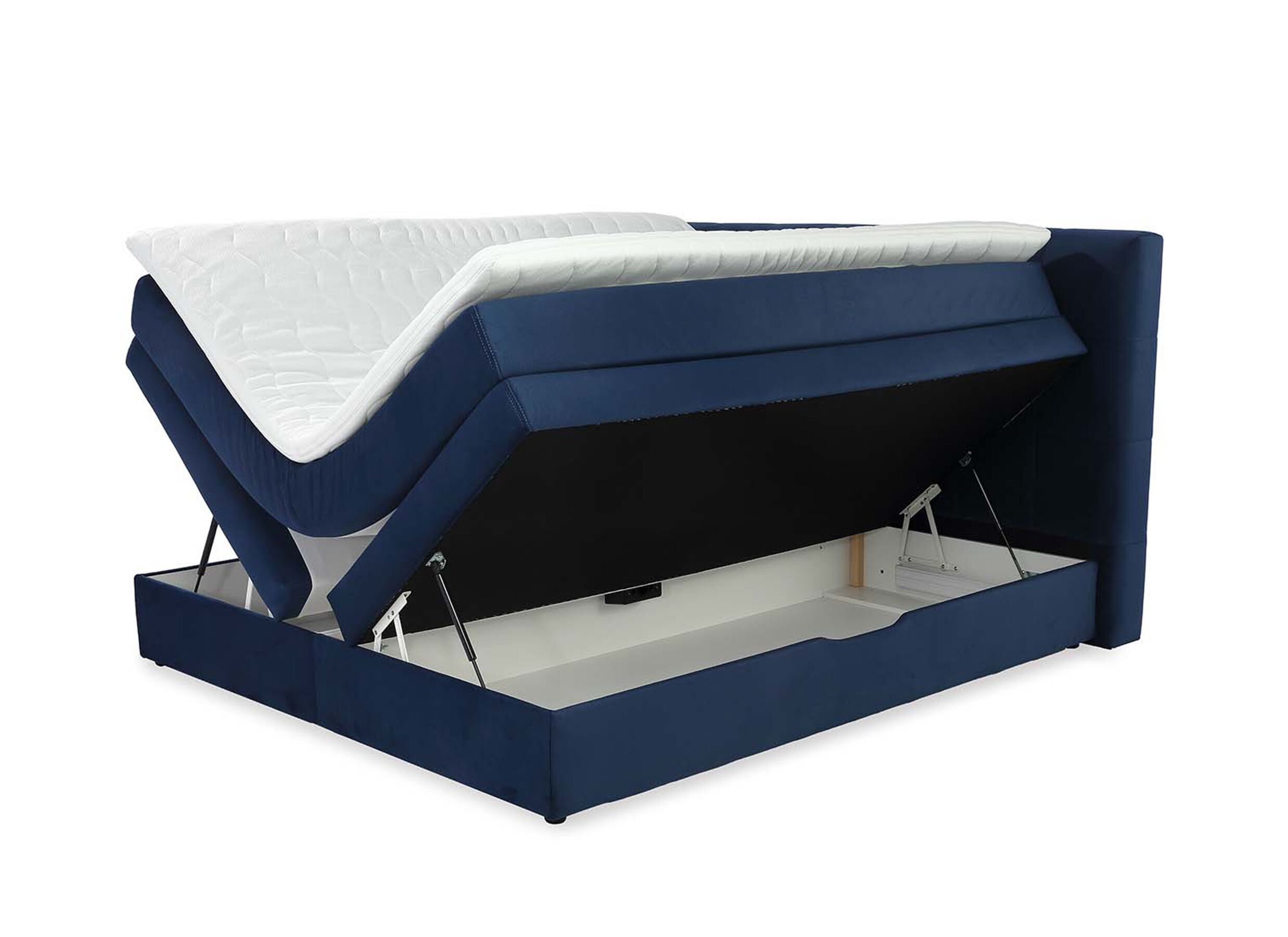 Disposition - Boxspring Amy 140x200cm - tissu - bleu foncé avec rangement