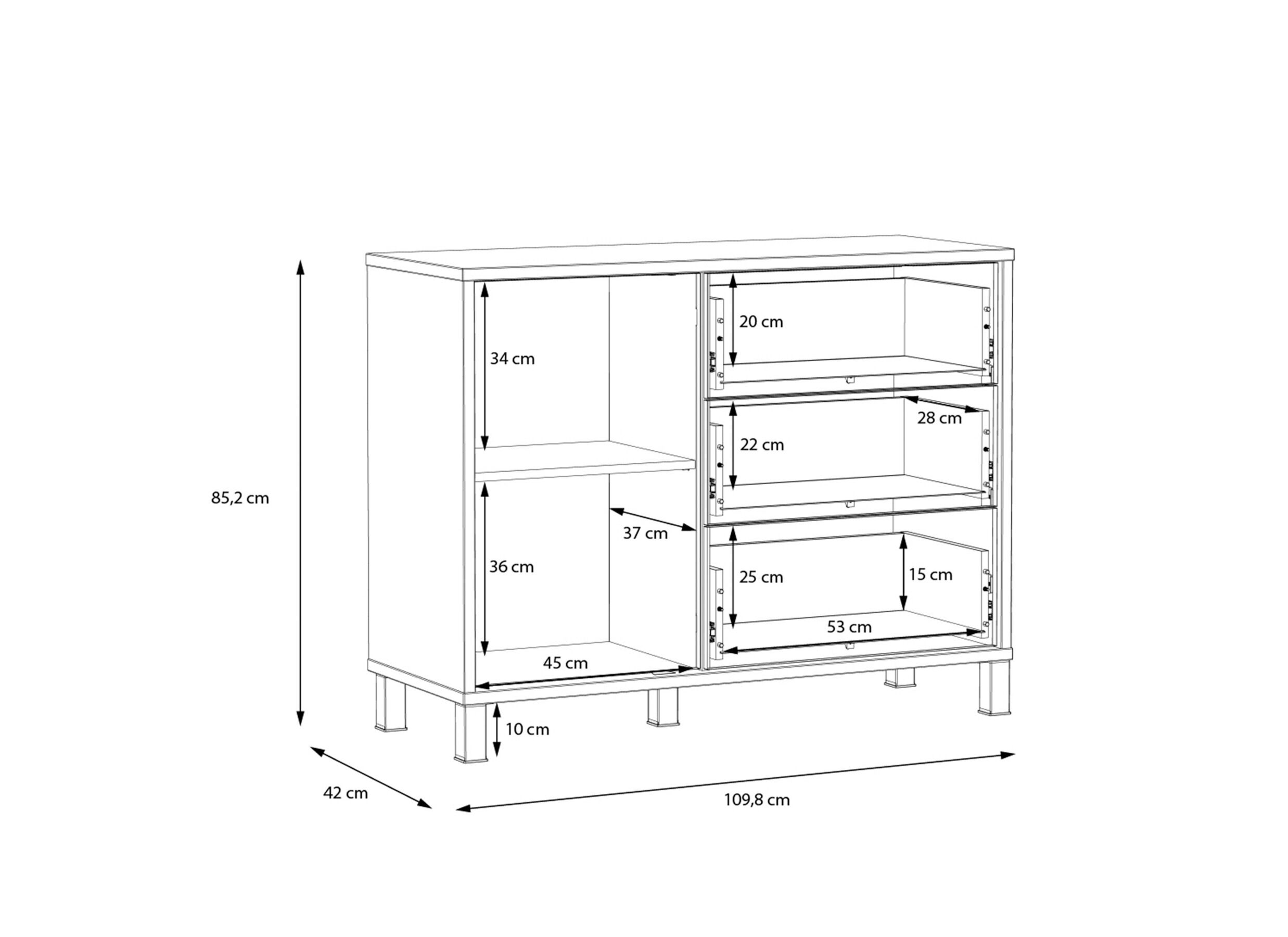 Afmetingen - Commode Hayato 110x42x85cm - decor - bruin & zwart