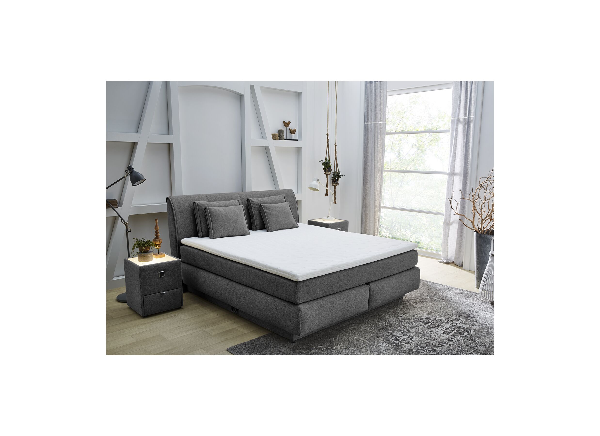 Boxspring Carla Max 160x200cm avec rangement tissu gris foncé - Boxspring Carla Max 160x200cm avec rangement tissu gris foncé
