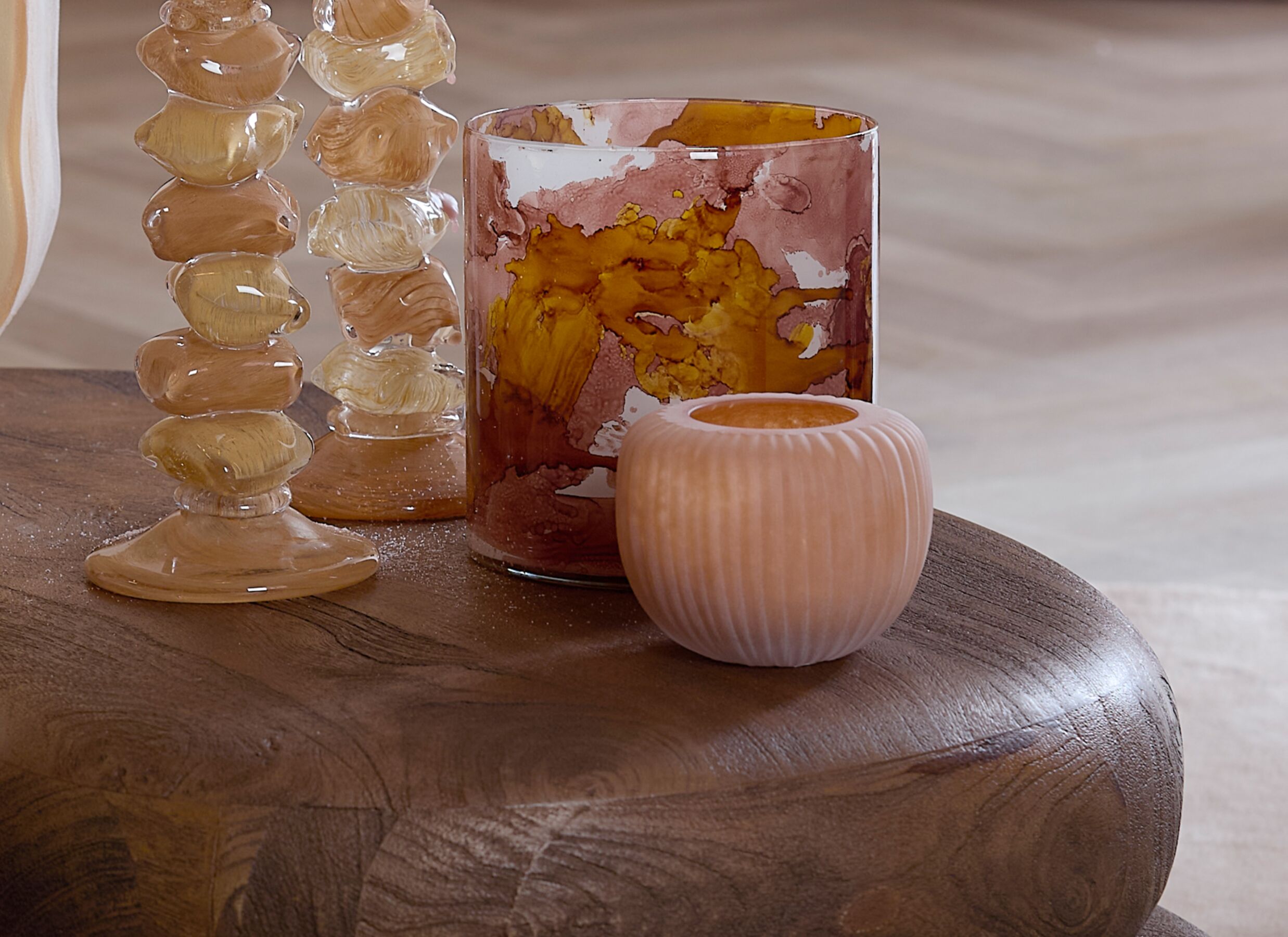 Foto ambiance - Photophore Opaline Ø11x9cm - verre - orange mat