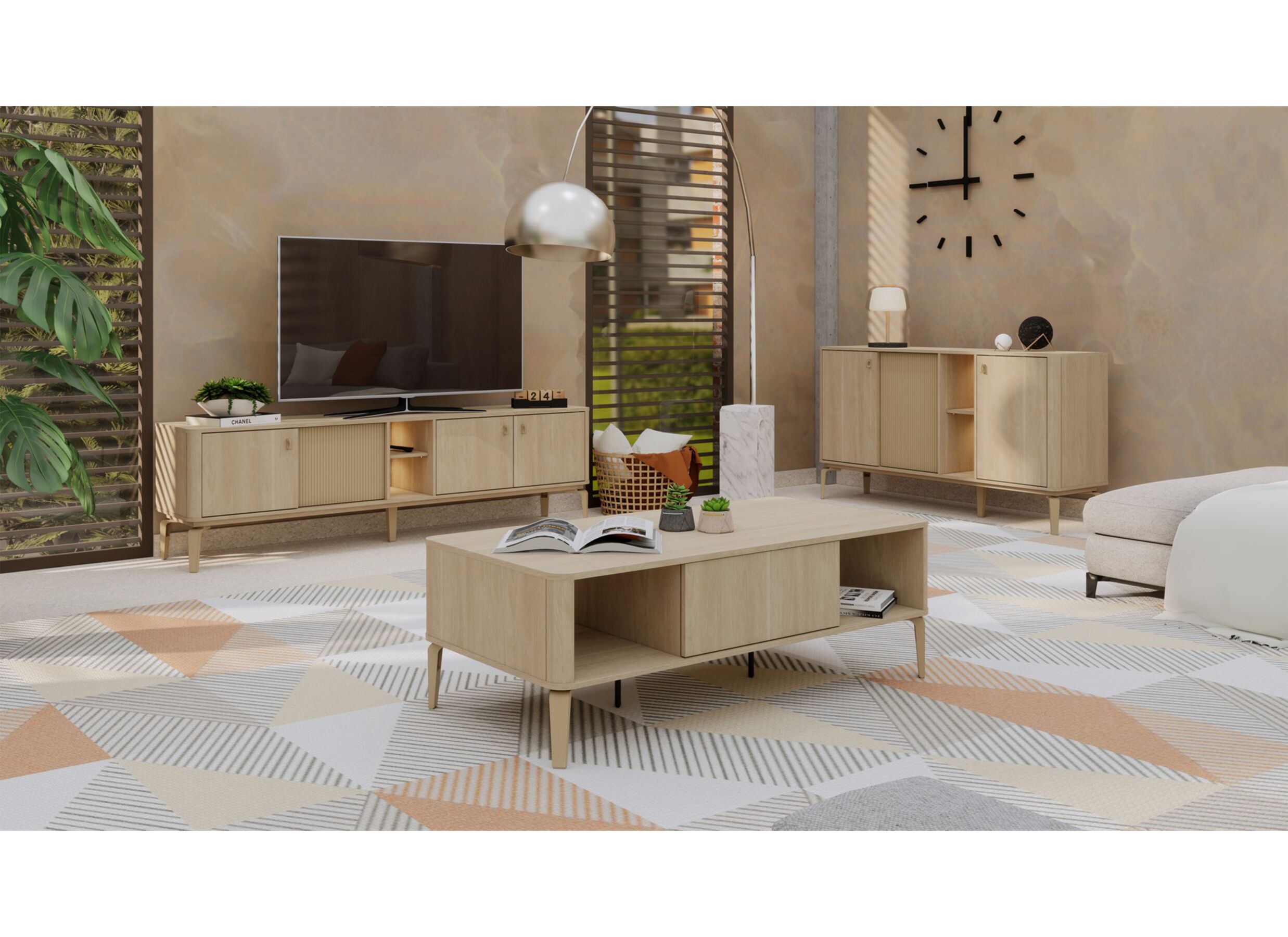 Foto ambiance - Table basse Ravello 135x68cm - décor - brushed sand oak nature