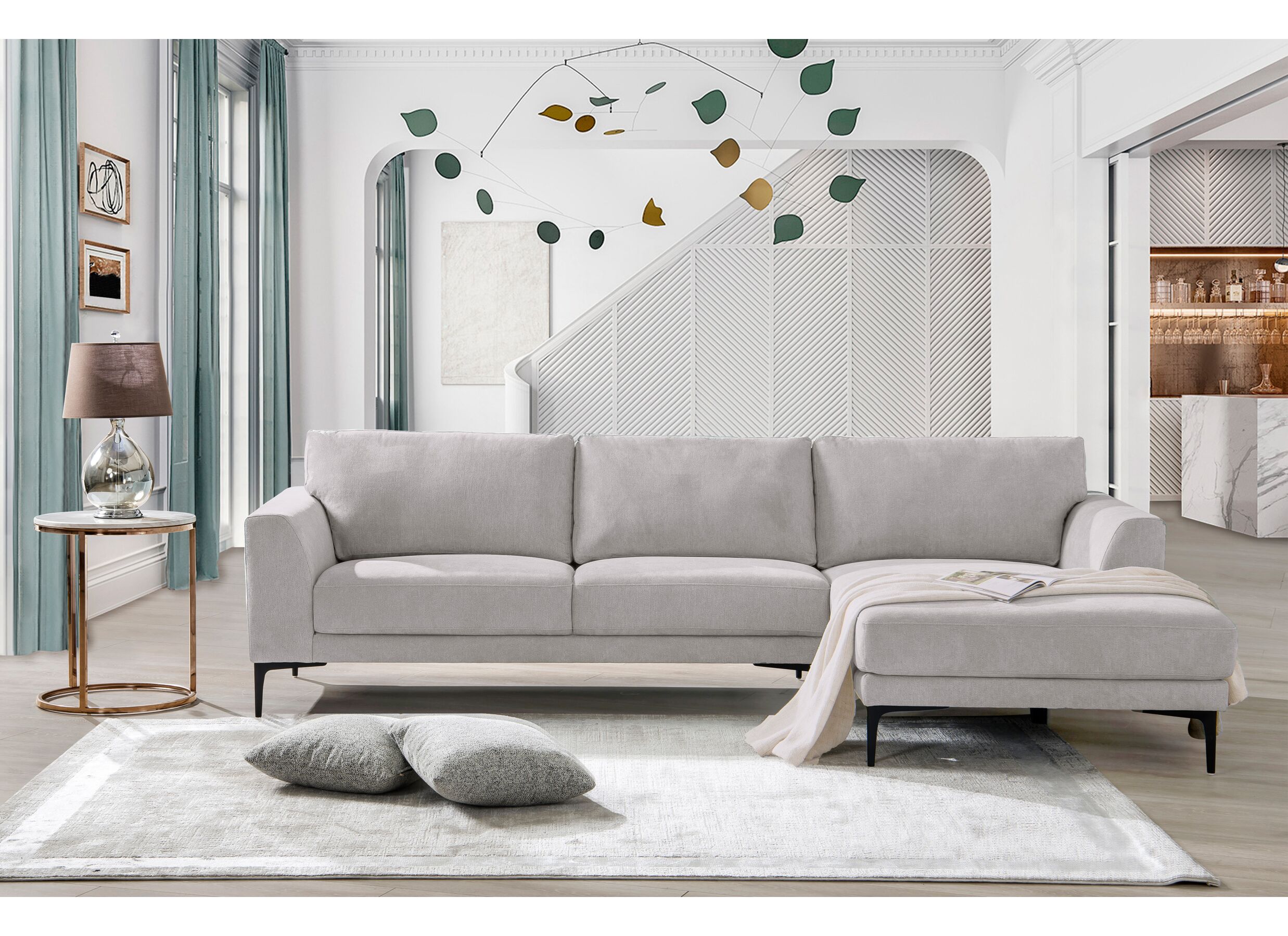 Foto ambiance - Canapé d'angle Phantom 283x168cm - tissu - gris