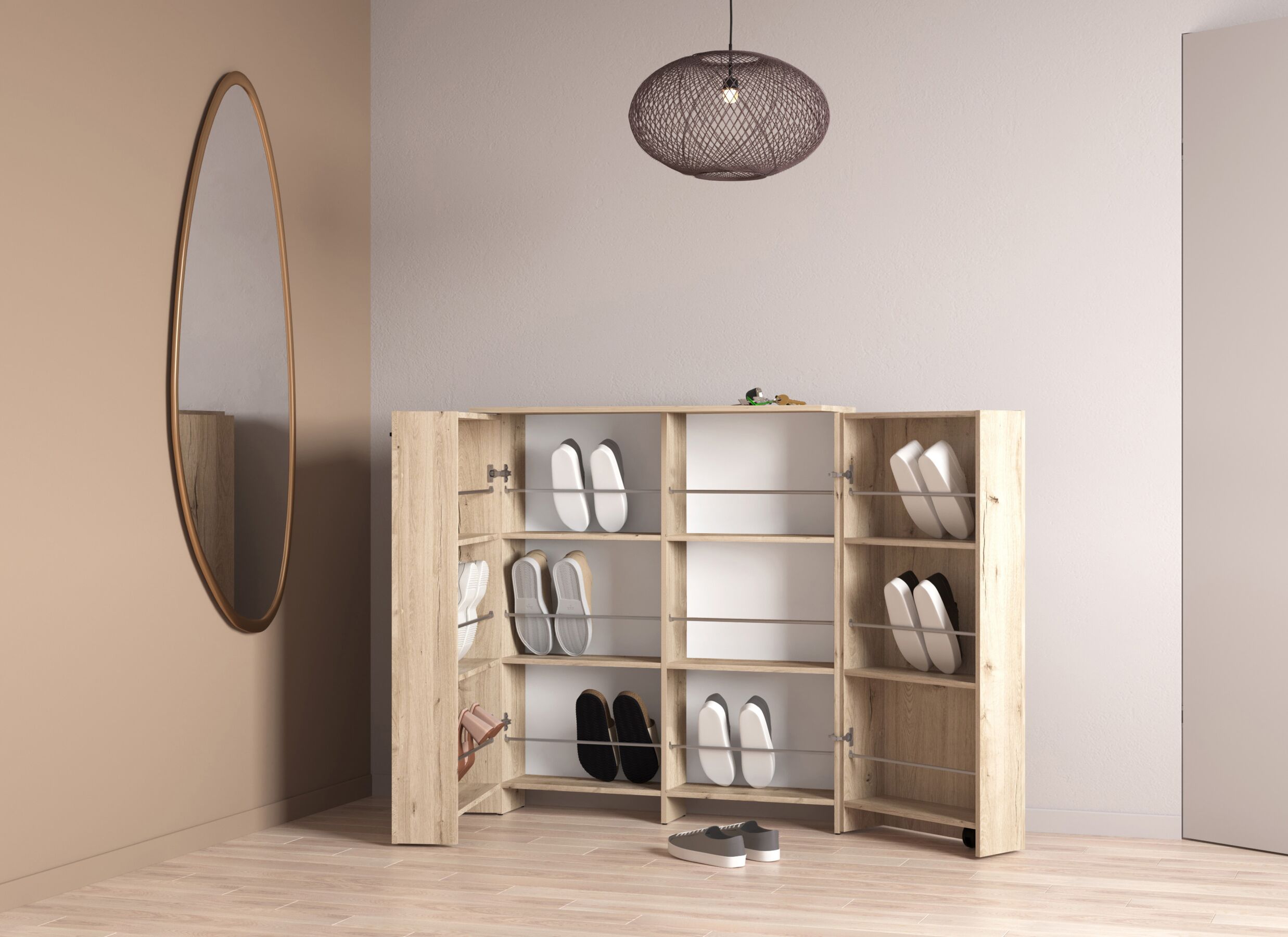 Foto ambiance - Armoire à chaussures Cube 100x33x114cm - décor - chêne royal