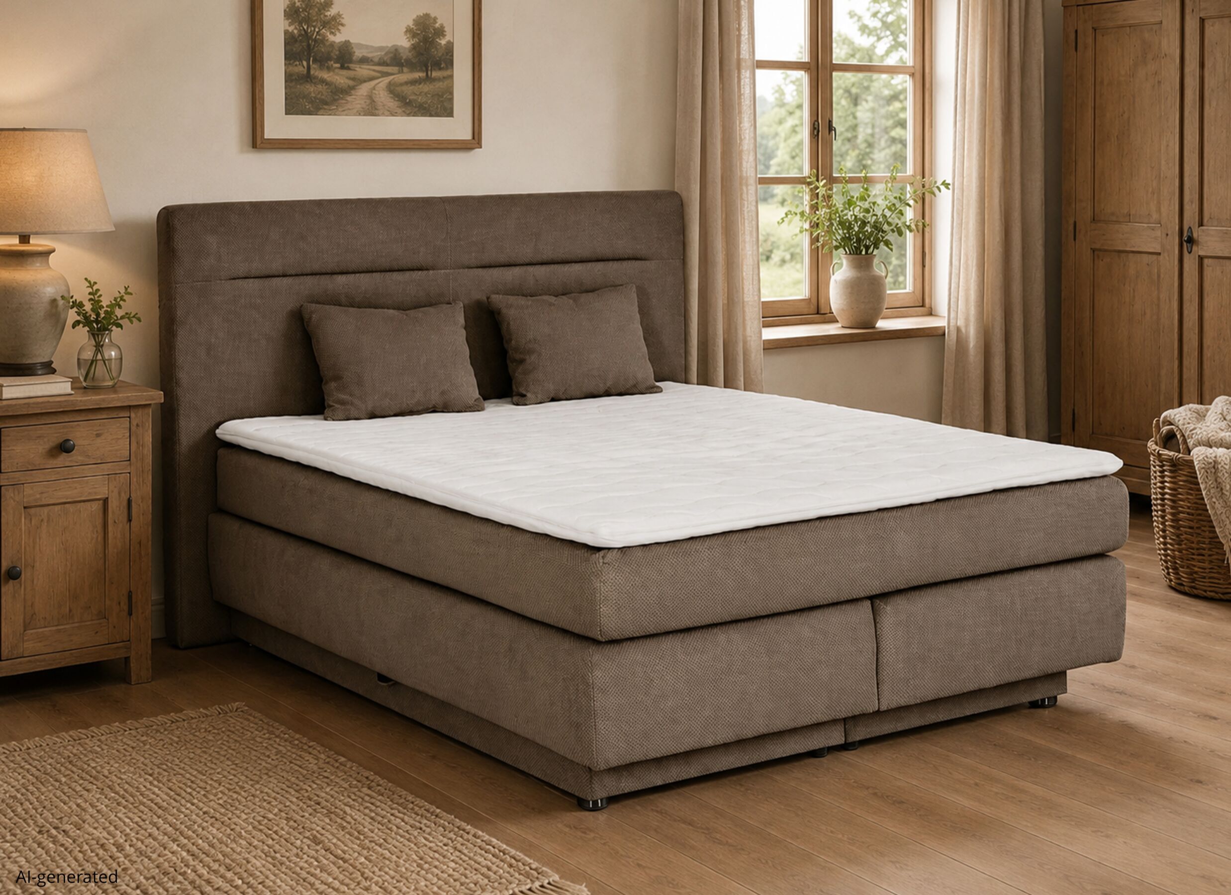 AI Generated - Boxspring Simone 180x200cm - tissu - brun avec rangement